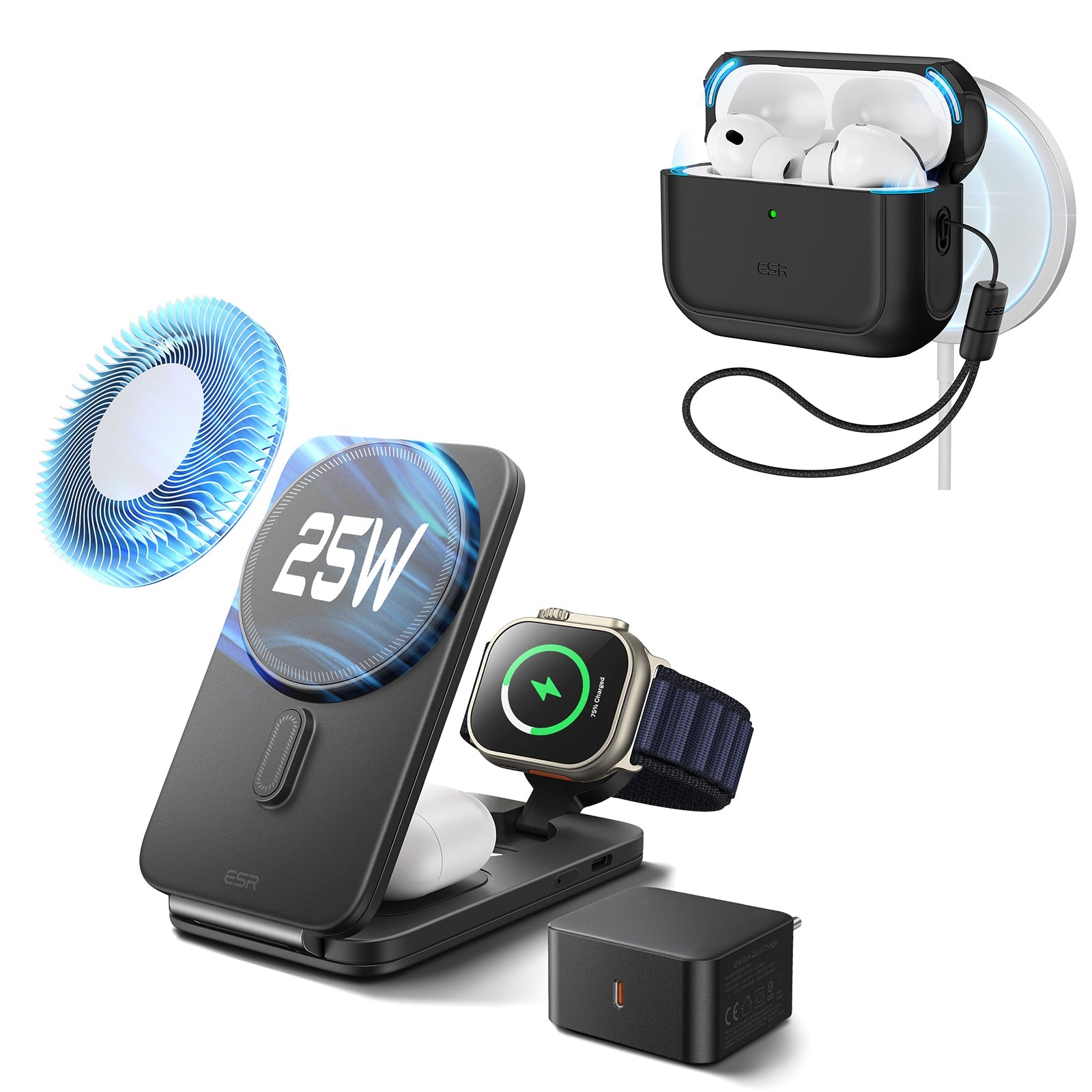 25W 3-in-1 Foldable Charger & AirPods Pro 3 Orbit Case | ESR EU Plug