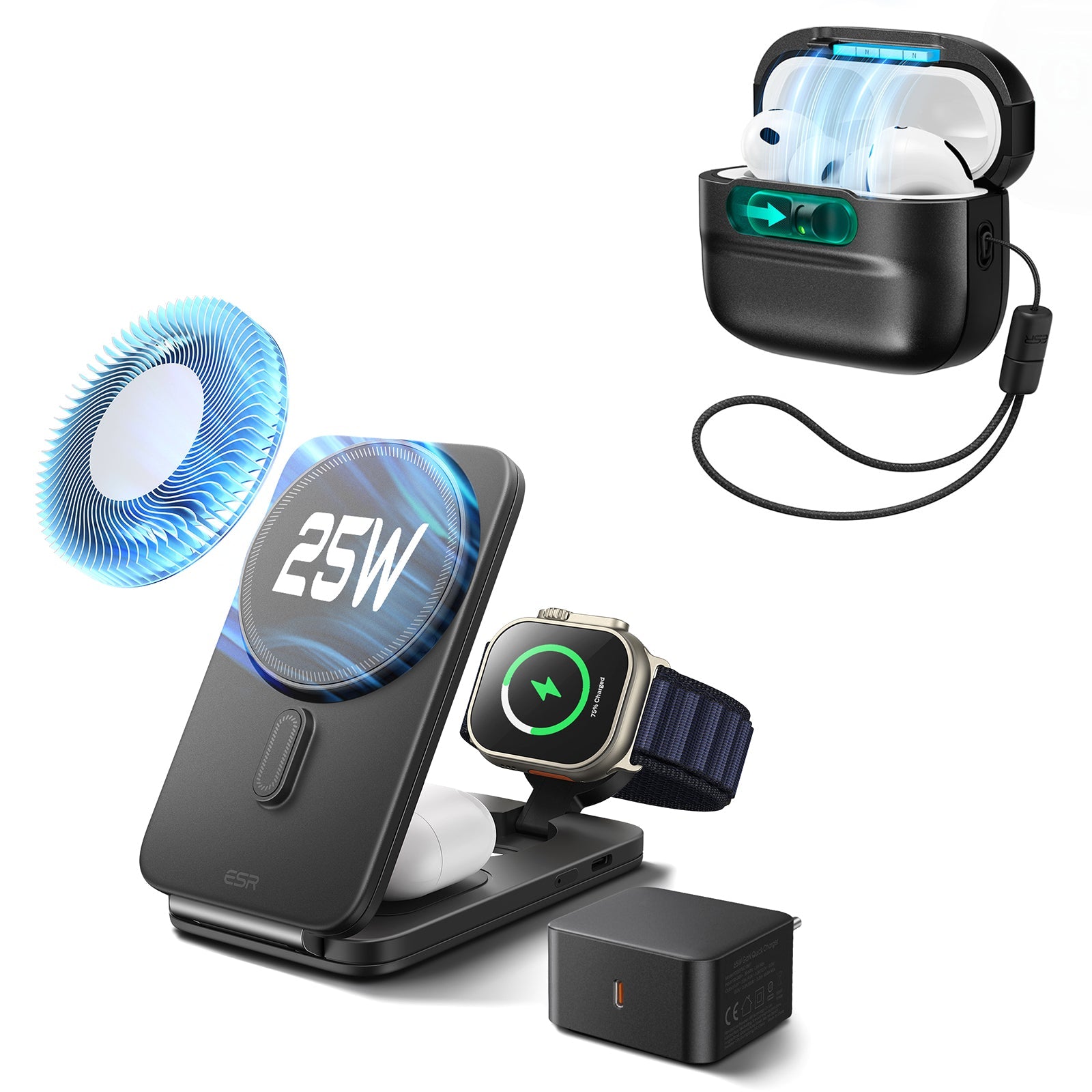 3-in-1 Foldable AirPods Pro 3 Wireless Charger and Pluse Case|ESR