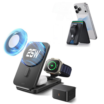 25W CryoBoost Foldable 3-in-1 Magnetic Charger and Wallet Stand Bundle - EU Plug-Black ESR ESR