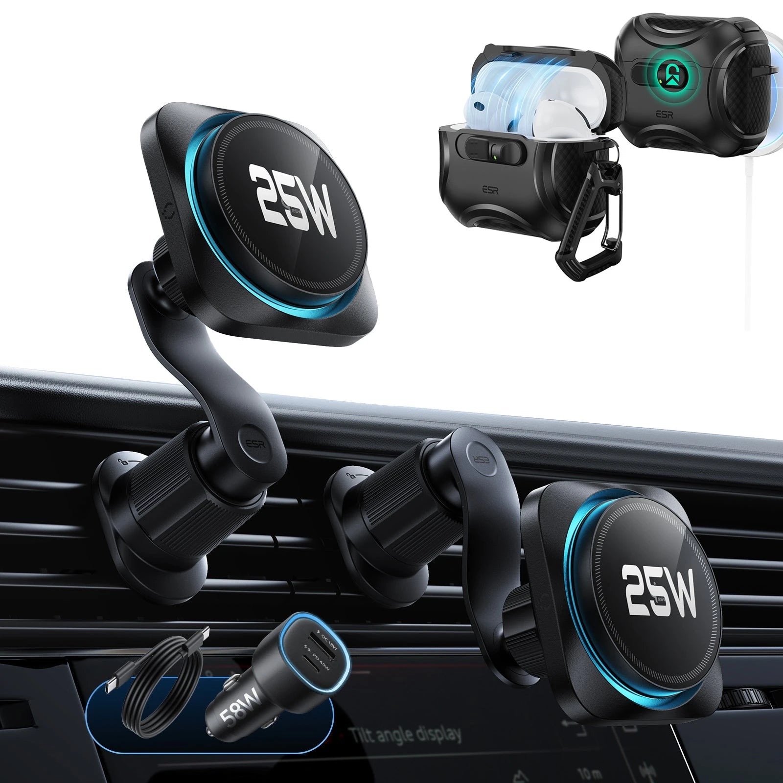 25W CryoBoost Magnetic Car Charger and AirPods Pro 3 FlickLock Case Bundle - Black