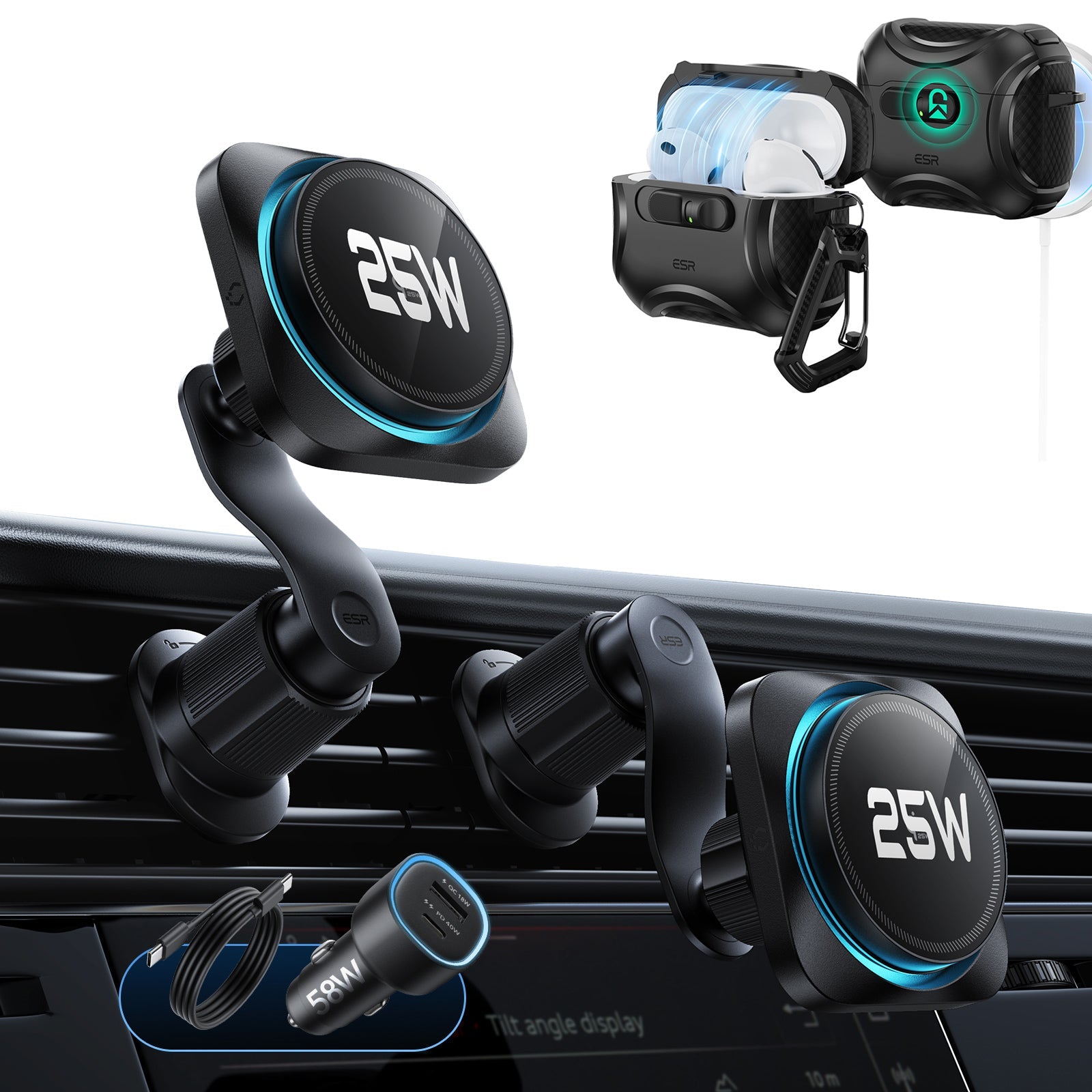 25W CryoBoost Magnetic Car Charger and AirPods Pro 3 FlickLock Case Bundle - Black