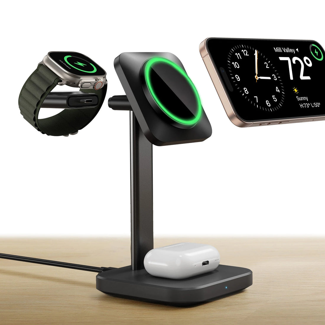 3-in-1 Magnetic Charging Station (15W)- Black - JP PLUG ESR ESR