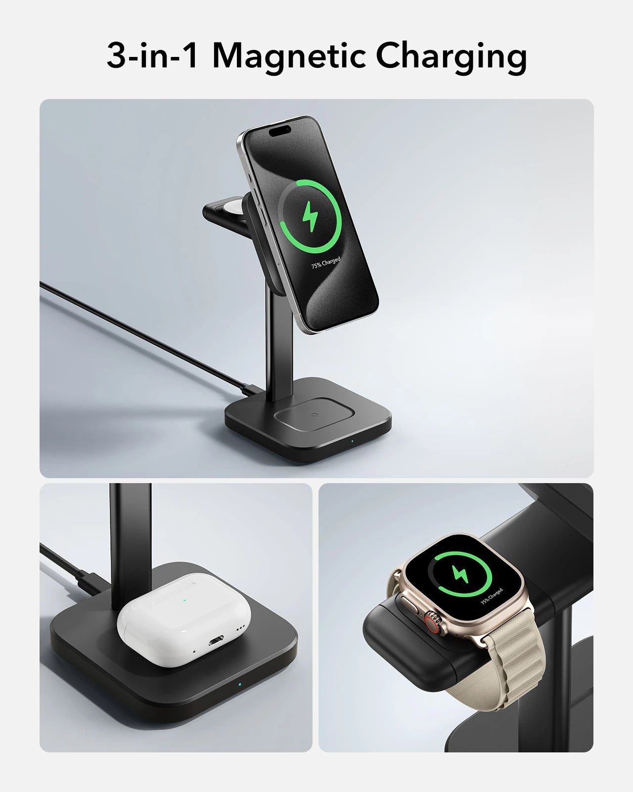 3-in-1 Watch Wireless Charging Set (HaloLock) - Black - US-Plug
