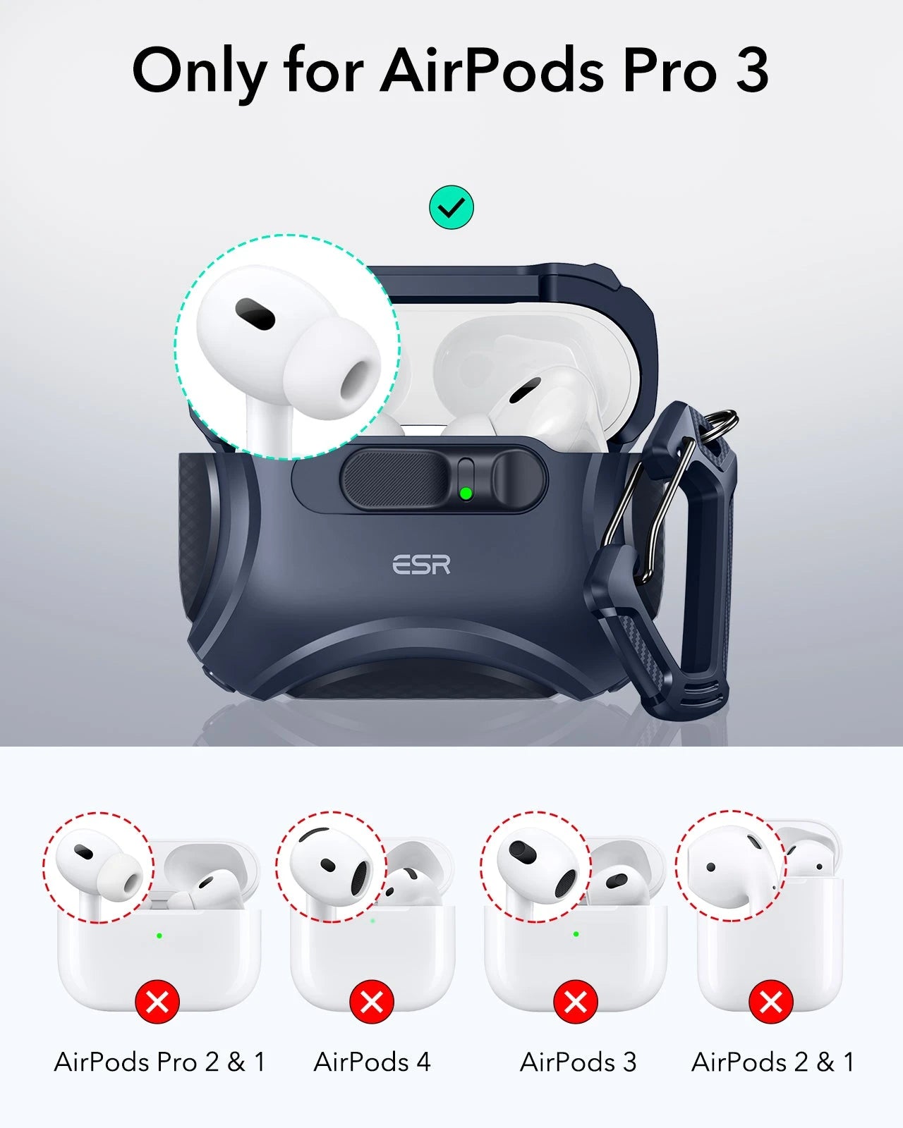 Blue MagSafe Charging Case for AirPods Pro 3 with Keychain|ESR