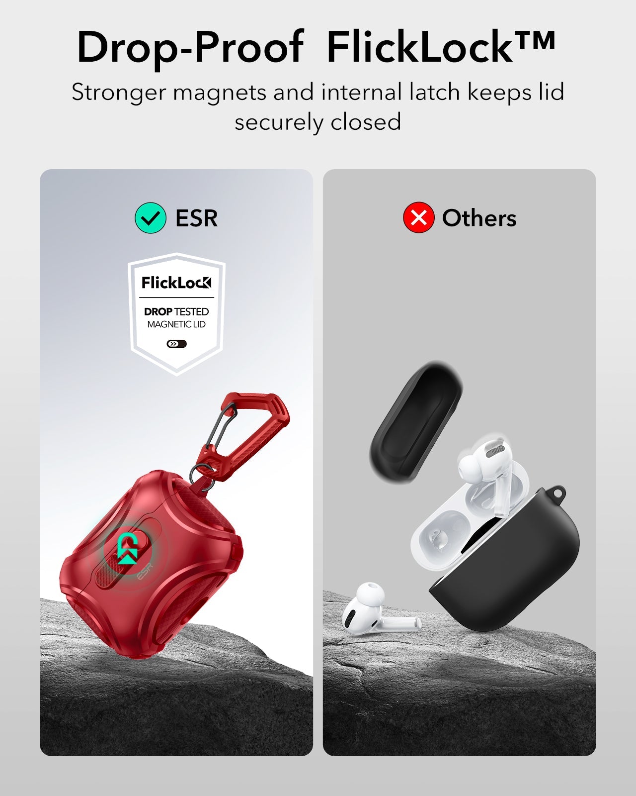 Dark Red Shockproof MagSafe AirPods Pro 3 Case for Gym | ESR FlickLock