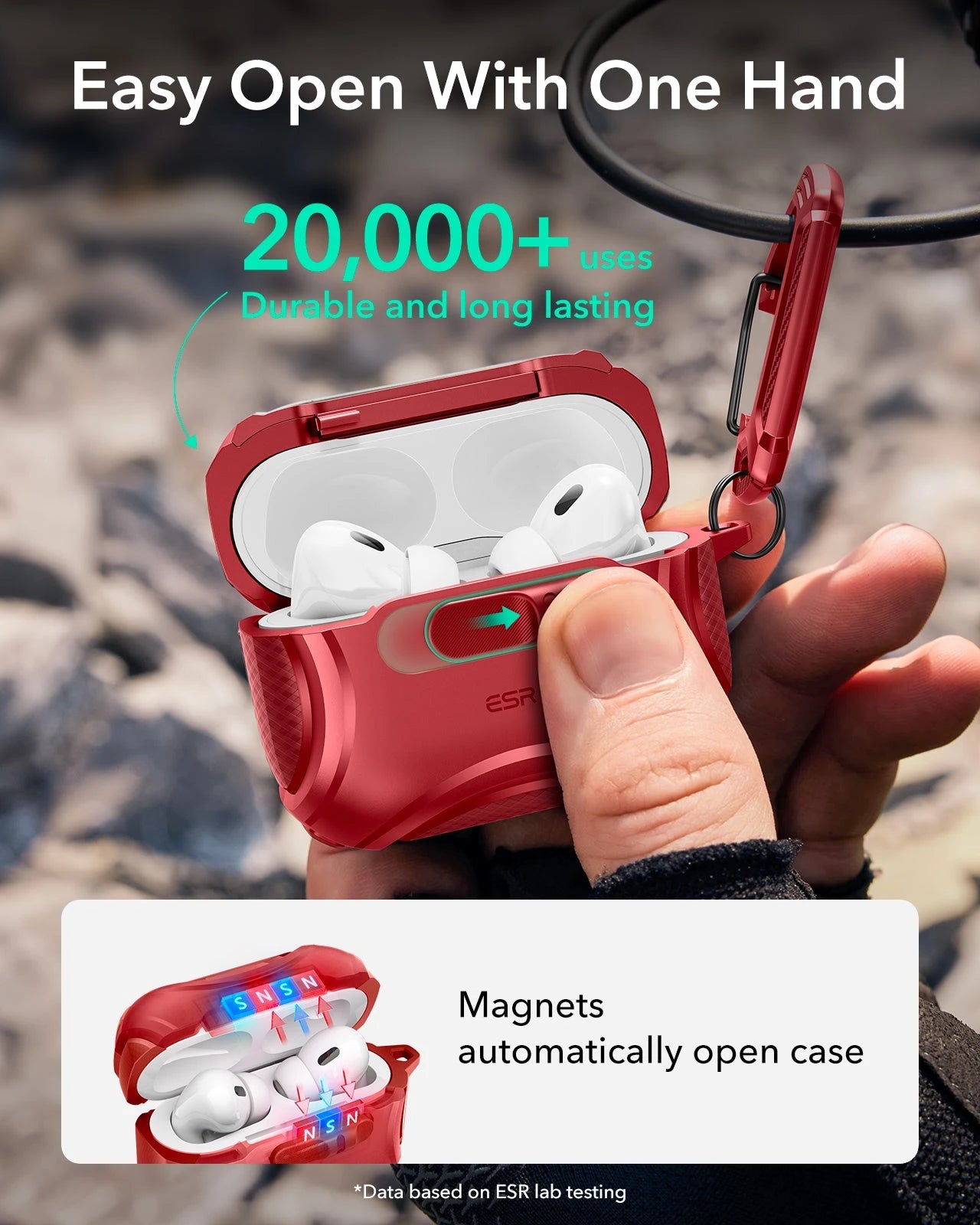 Dark Red Shockproof MagSafe AirPods Pro 3 Case for Gym | ESR FlickLock