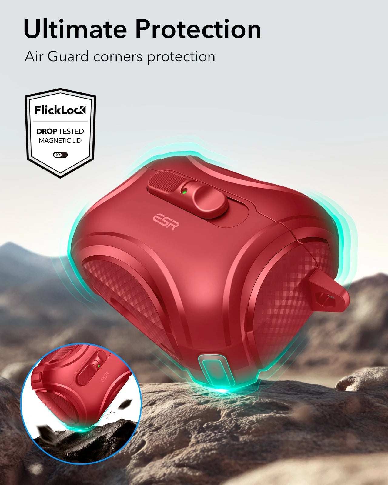 ESR AirPods Pro 3 Cyber FlickLock Charging Case Red drop protection