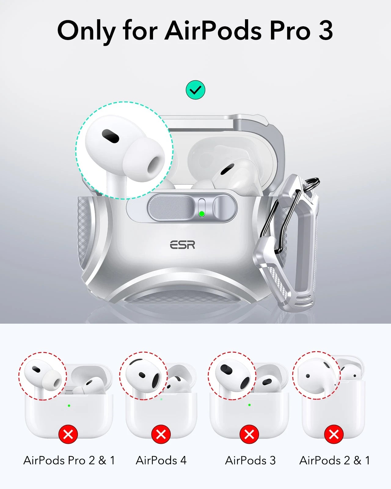 Gray Apple AirPods Pro 3 MagSafe Charging Case with Secure Lanyard|ESR