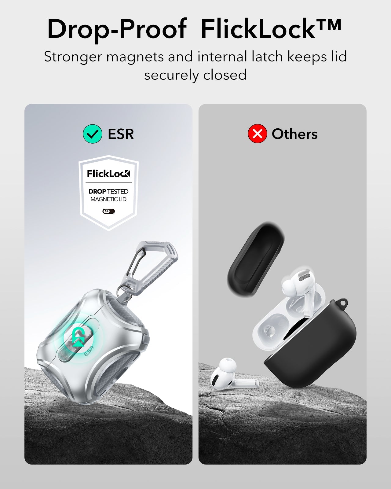 ESR AirPods Pro 3 Cyber FlickLock Charging Case Gray drop proof