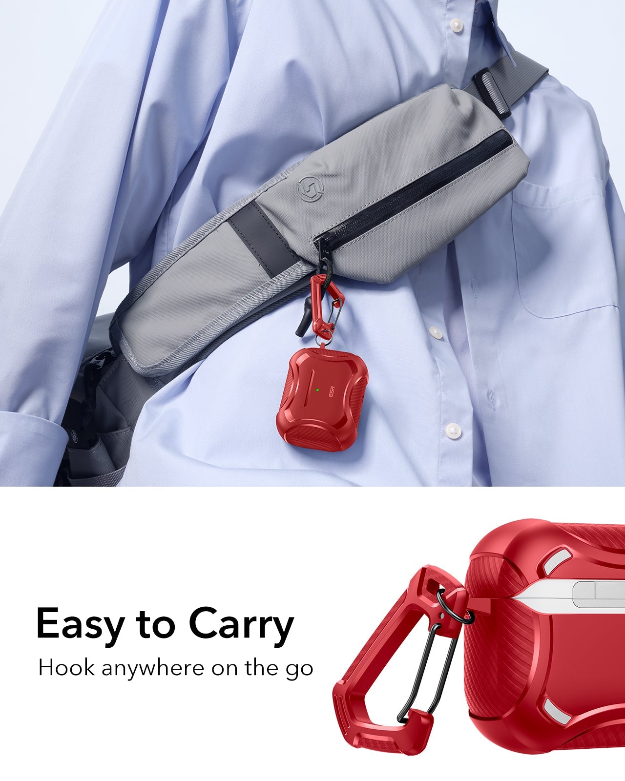 ESR AirPods Pro 3 Rugged Charging Case Red Easy to Carry