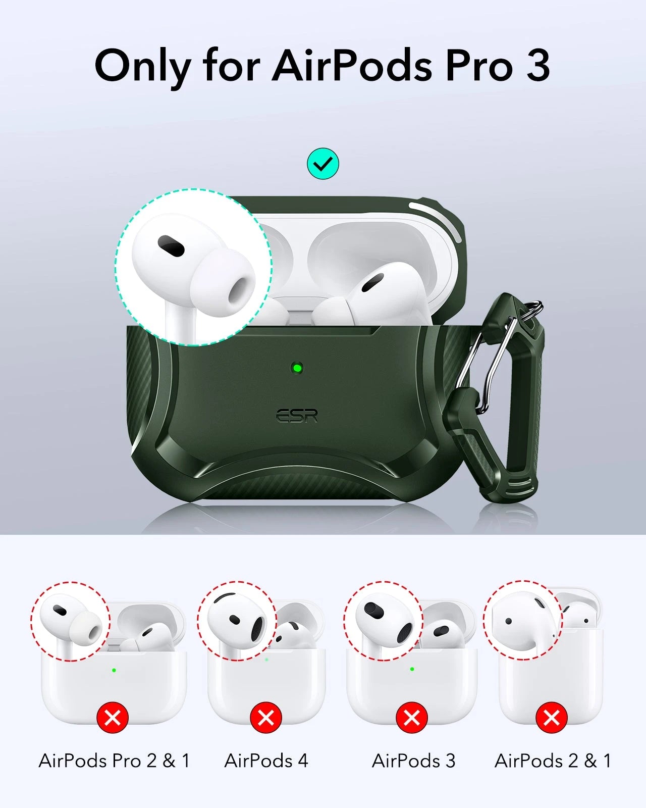 ESR Rugged Charging Case for AirPods Pro 3 Green