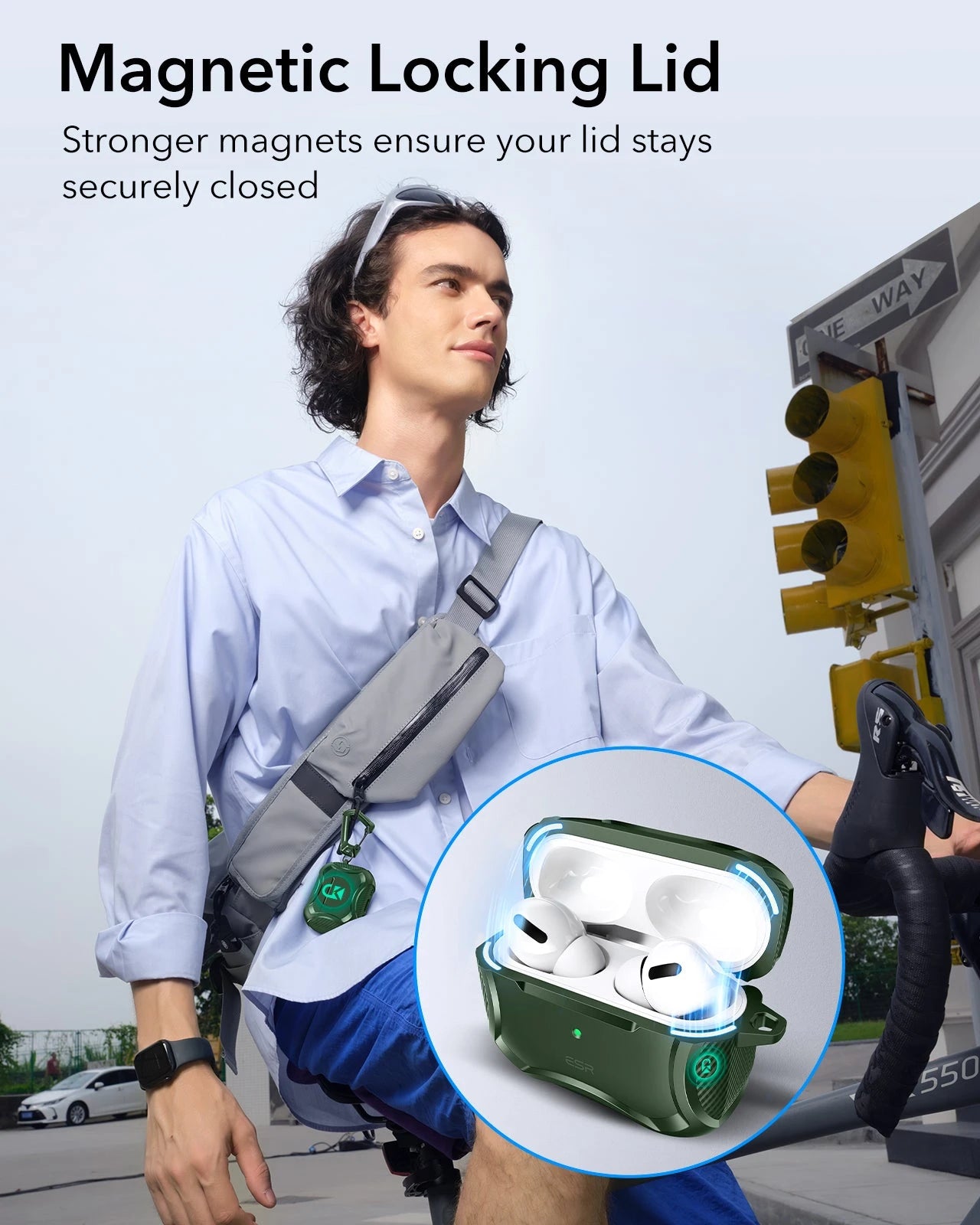 ESR AirPods Pro 3 Rugged Charging Case Green Magnetic Locking Lid