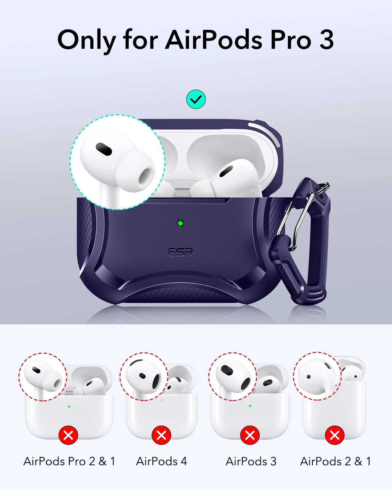 ESR Rugged Charging Case for AirPods Pro 3 Purple