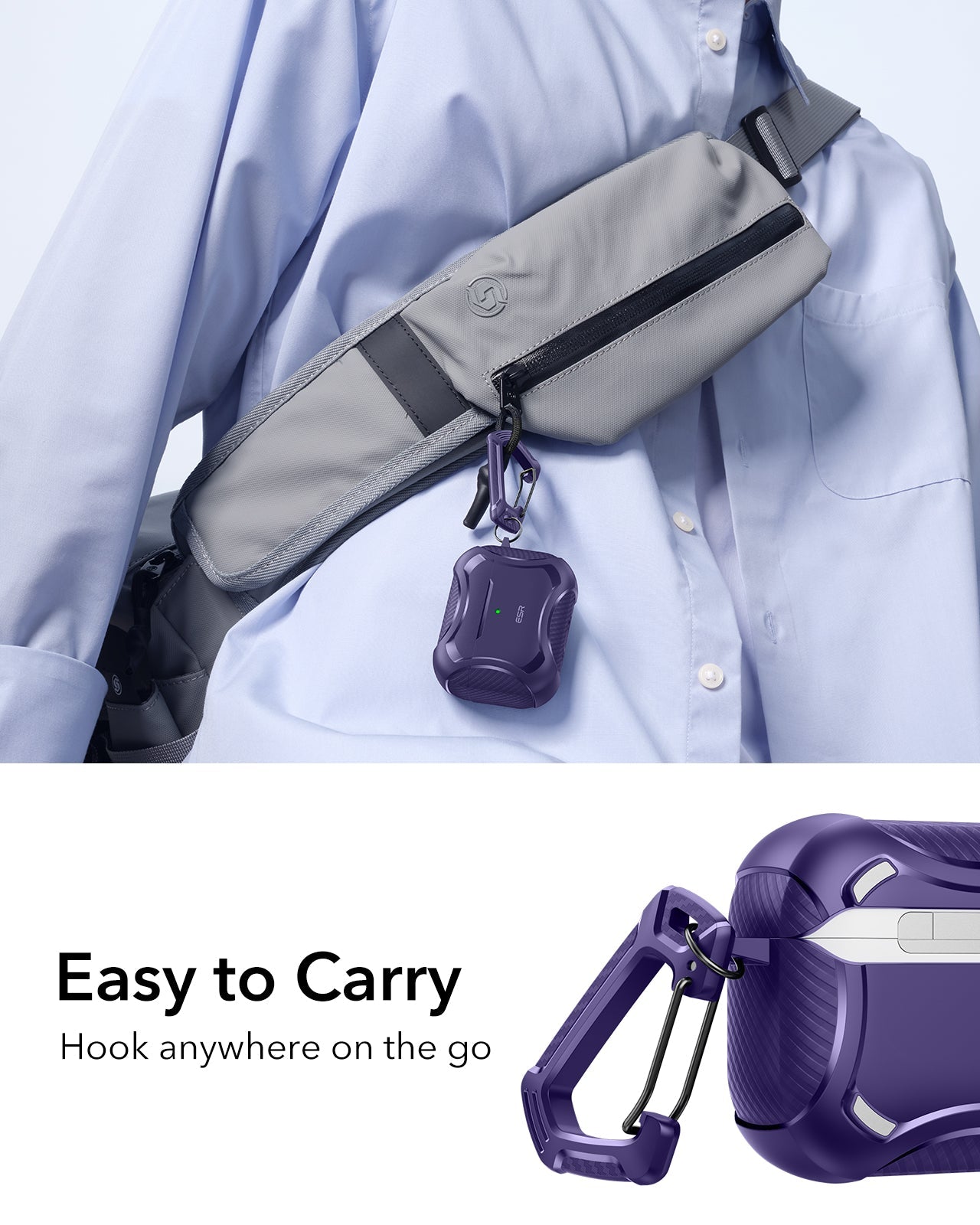 ESR AirPods Pro 3 Rugged Charging Case Purple Easy to Carry