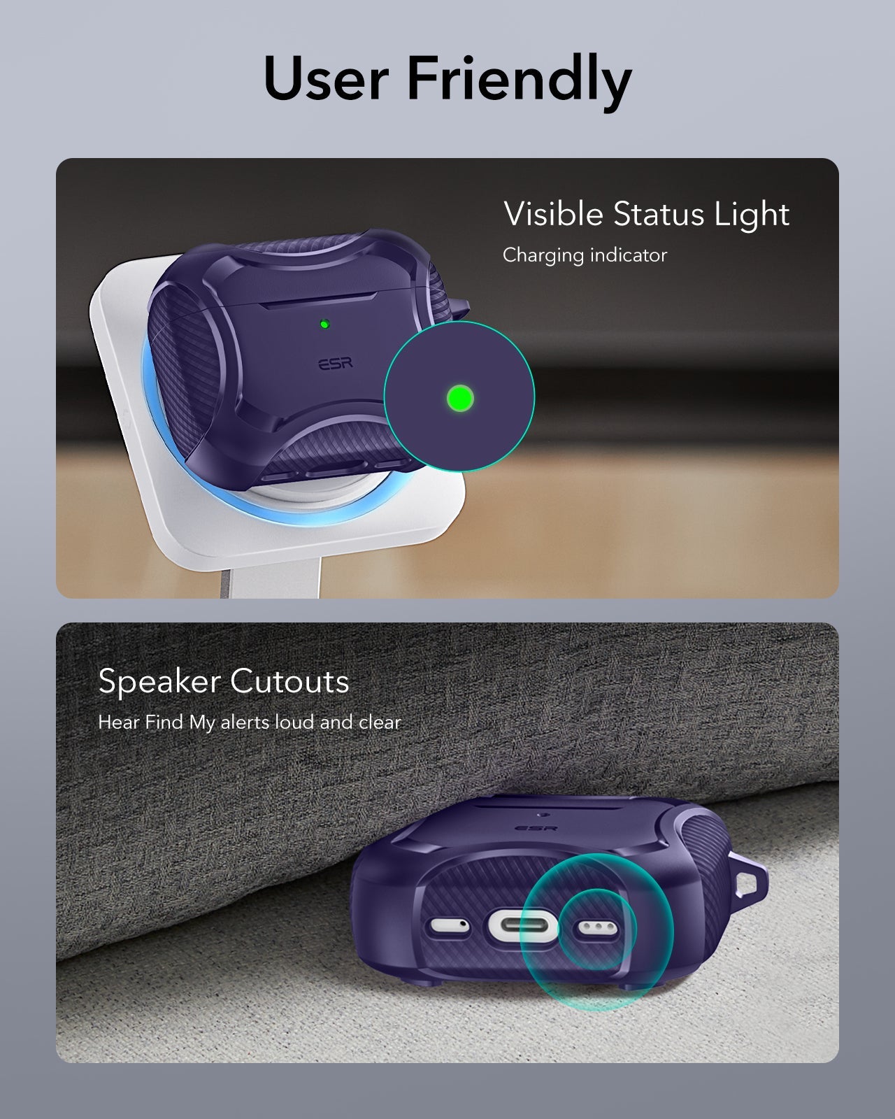 ESR AirPods Pro 3 Rugged Charging Case Purple Use Friendly