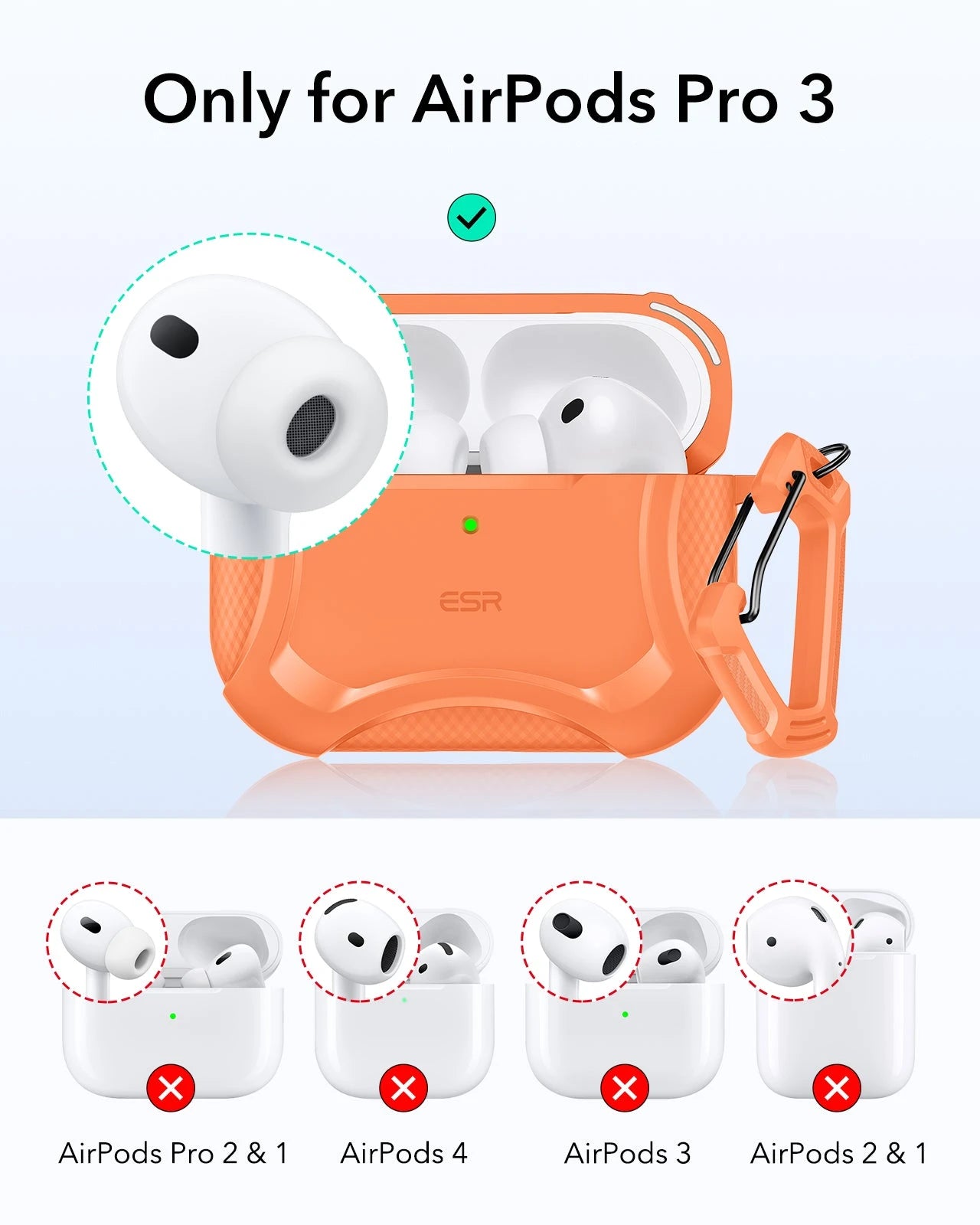 Orange Tough AirPods Pro 3 Charging Case Cover with Keychain | ESR