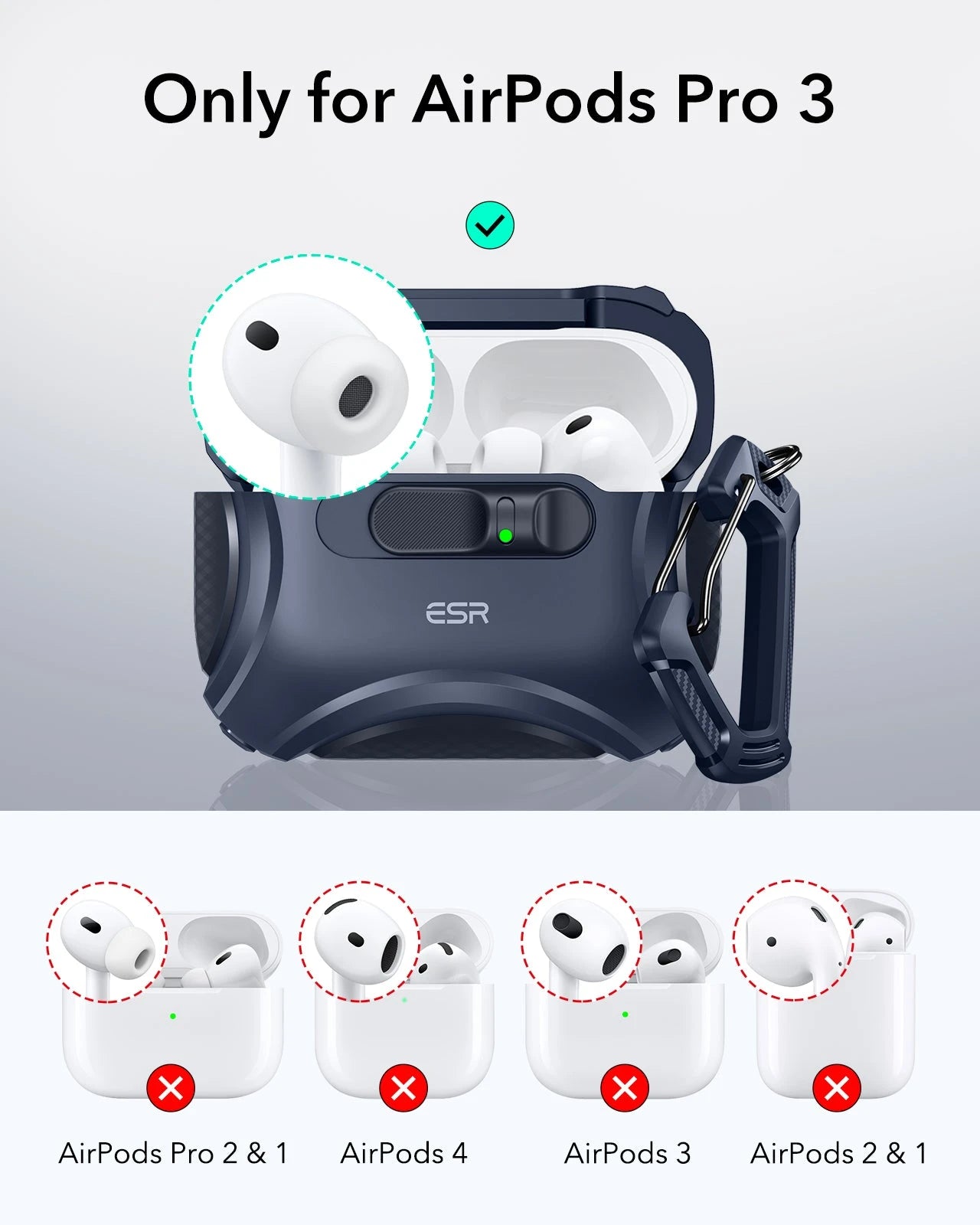 AirPods Pro 3 Dual Style Security Lock Bundle - Navy Blue & Black ESR ESR