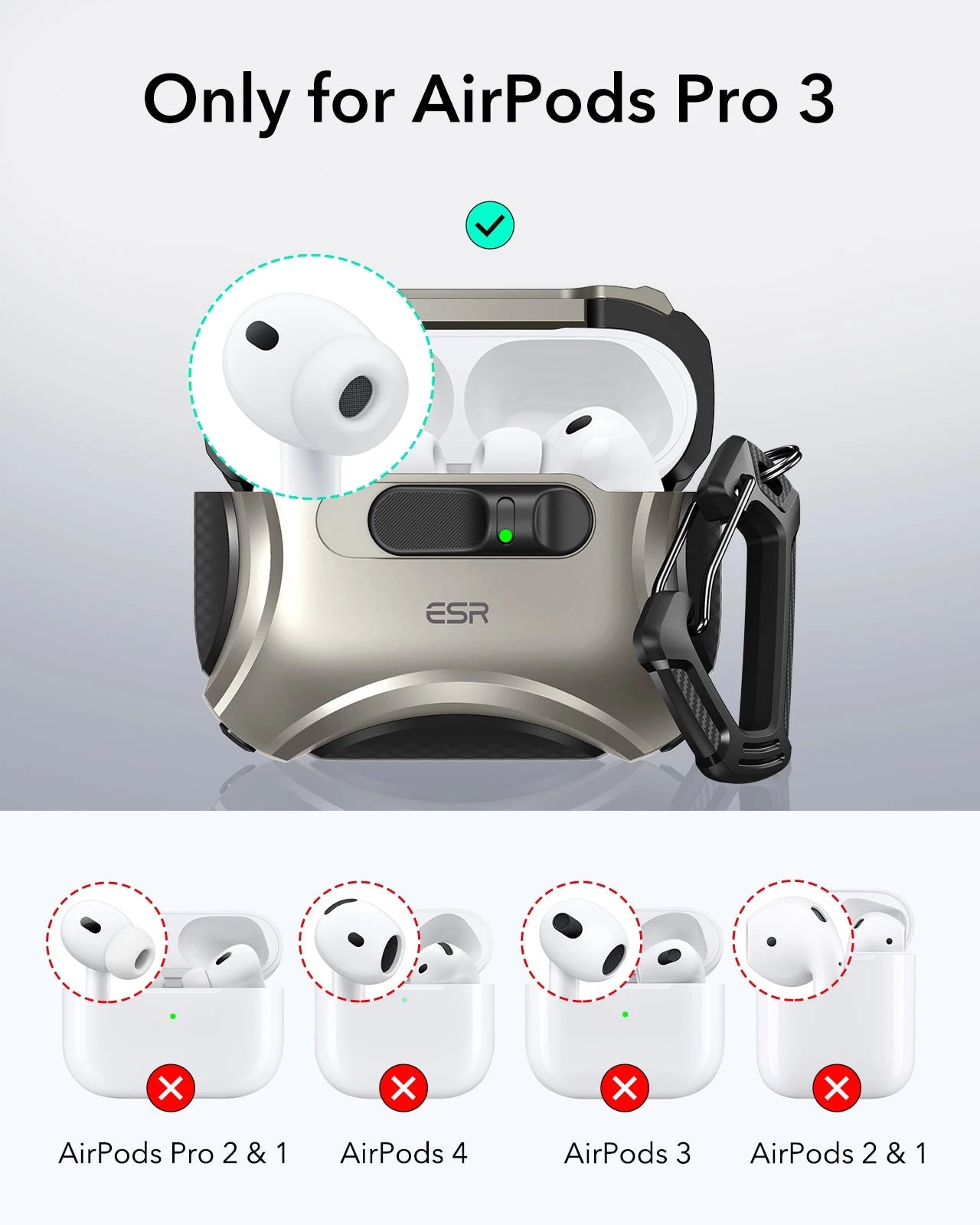 AirPods Pro 3 Dual Style Security Lock Bundle - Titanium & Black ESR ESR