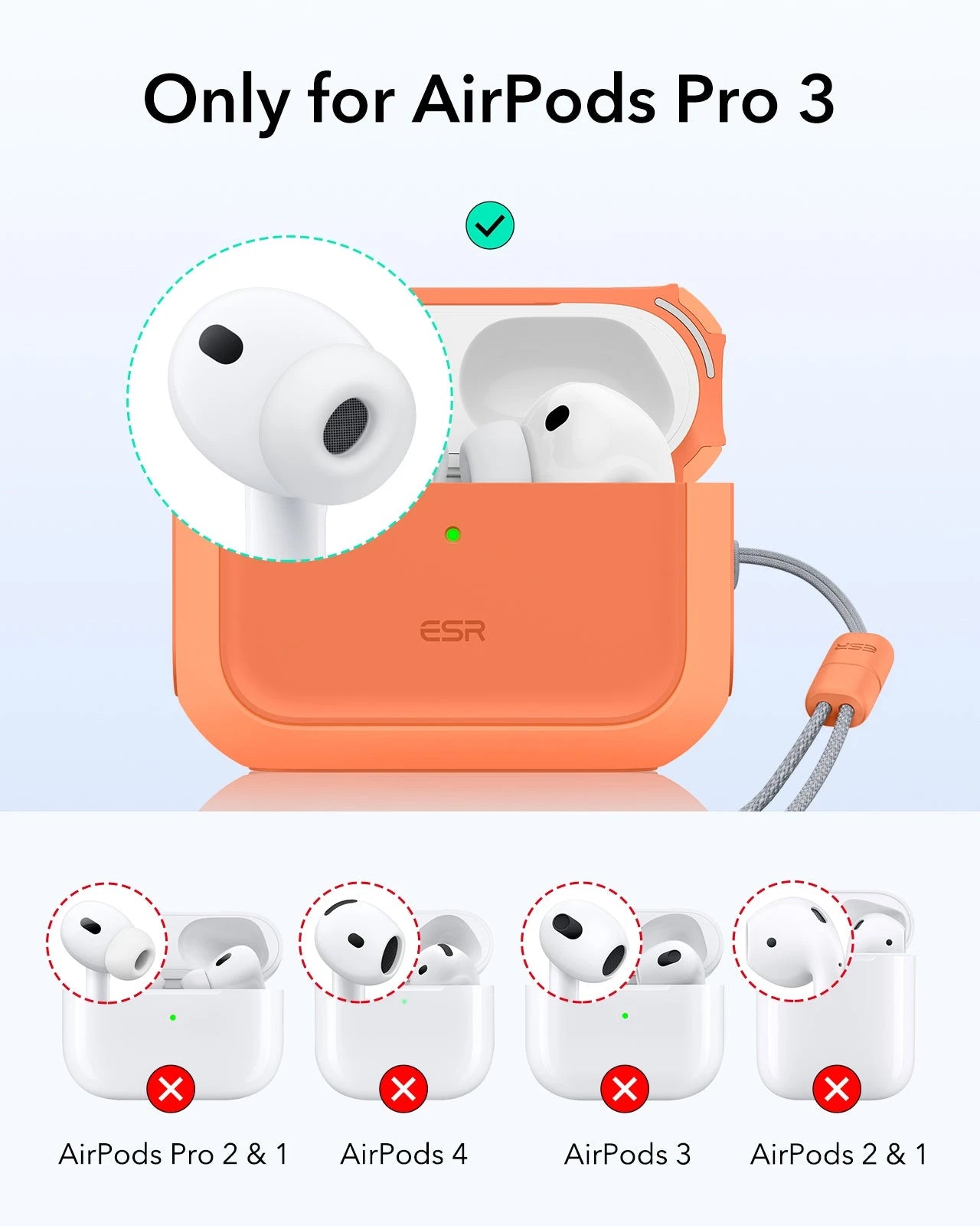 Orange AirPods Pro 3 Wireless Earbuds Charging Case Cover | ESR Orbit