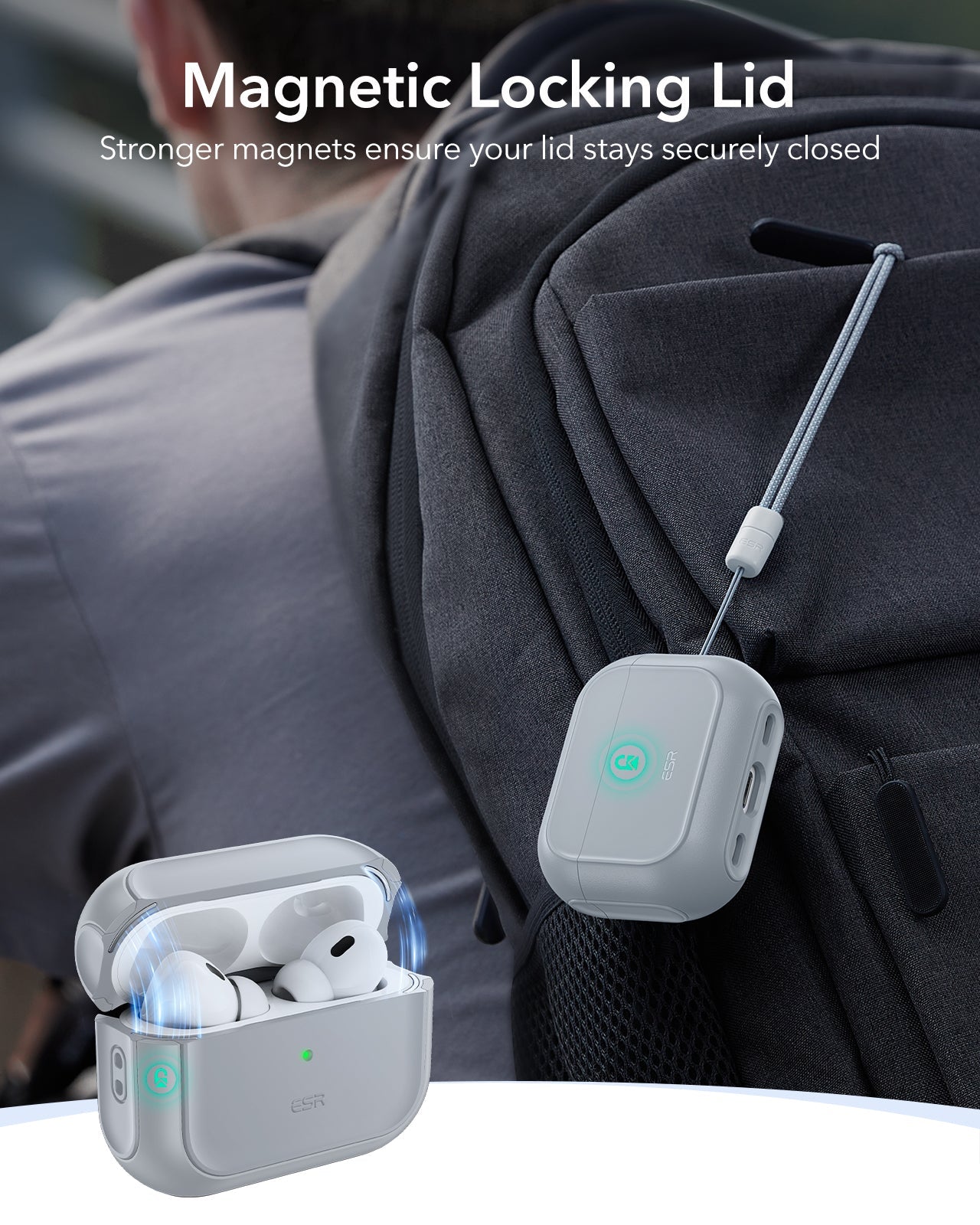 Gray AirPods Pro 3 Case cover magnetic locking lid