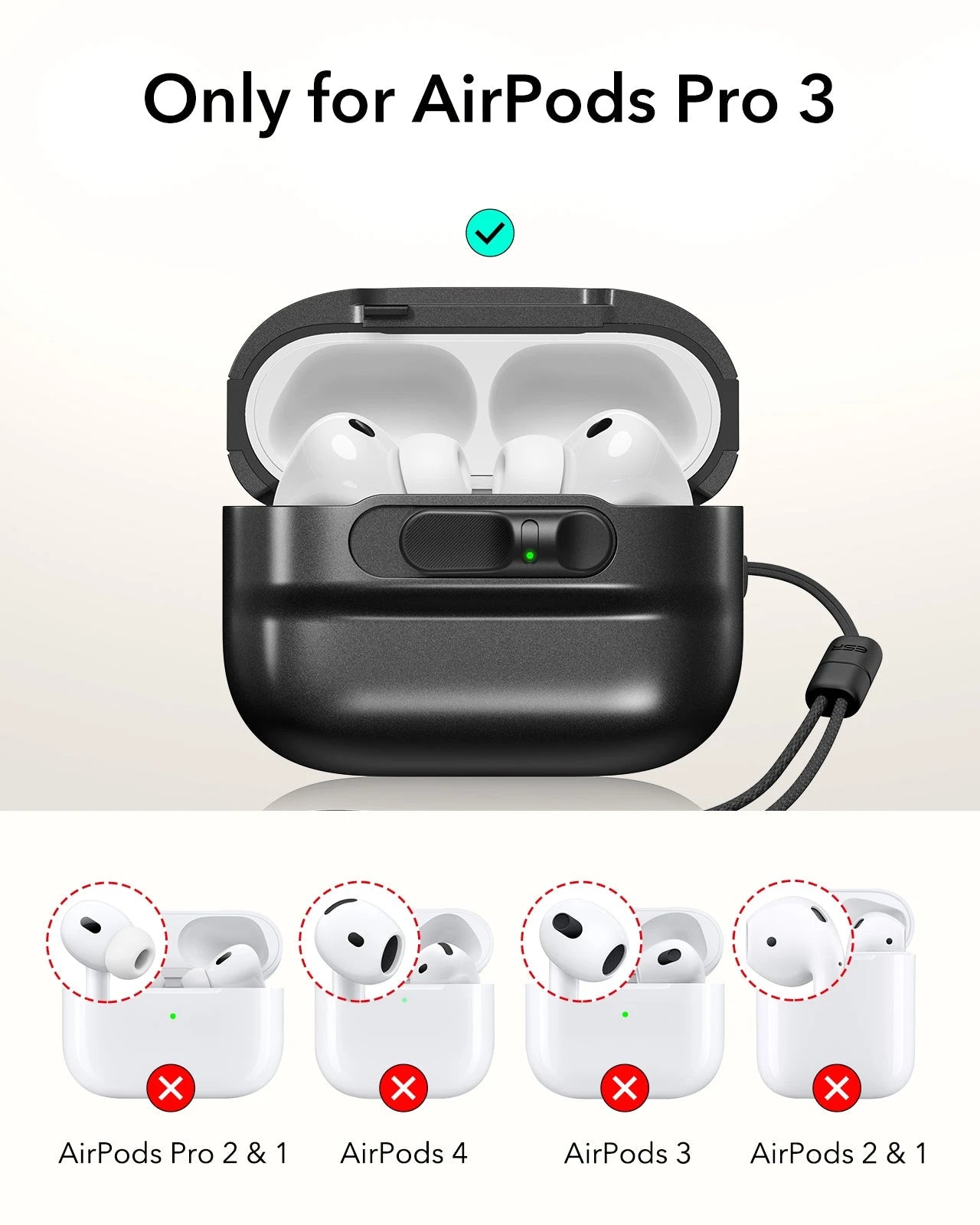 Black AirPods Pro 3 Wireless Charging Case with Lanyard | ESR Pulse