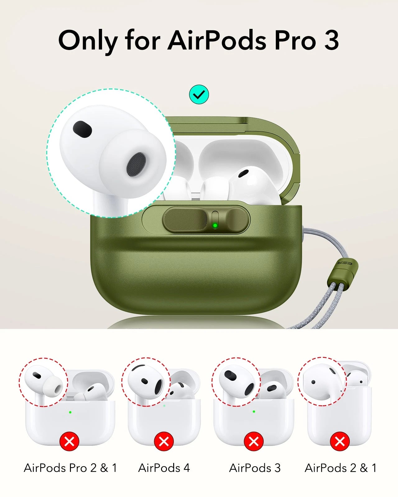 Green Securing/Locking AirPods Pro 3 MagSafe Case with Lanyard|ESR