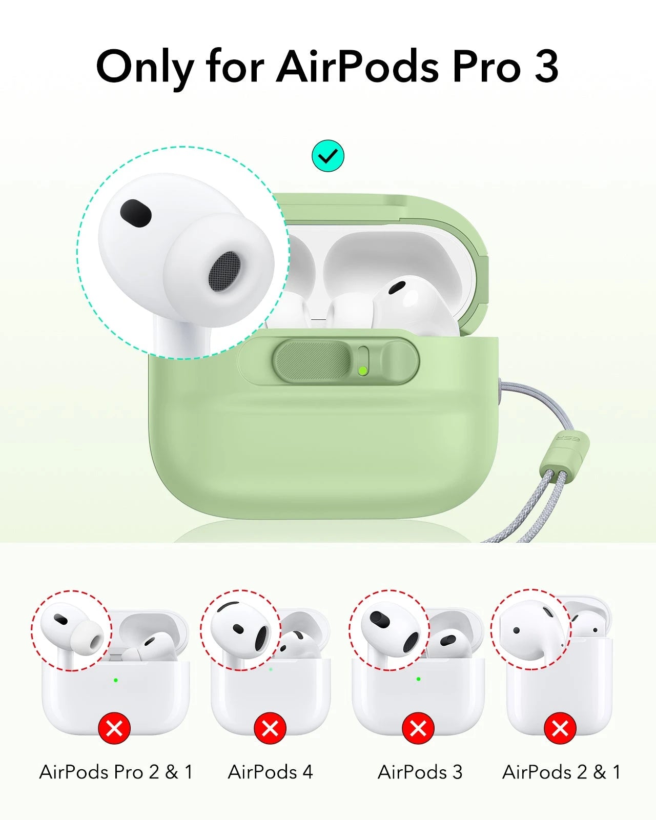 Light Green AirPods Pro 3 MagSafe Case Cover with Lanyard | ESR Pulse