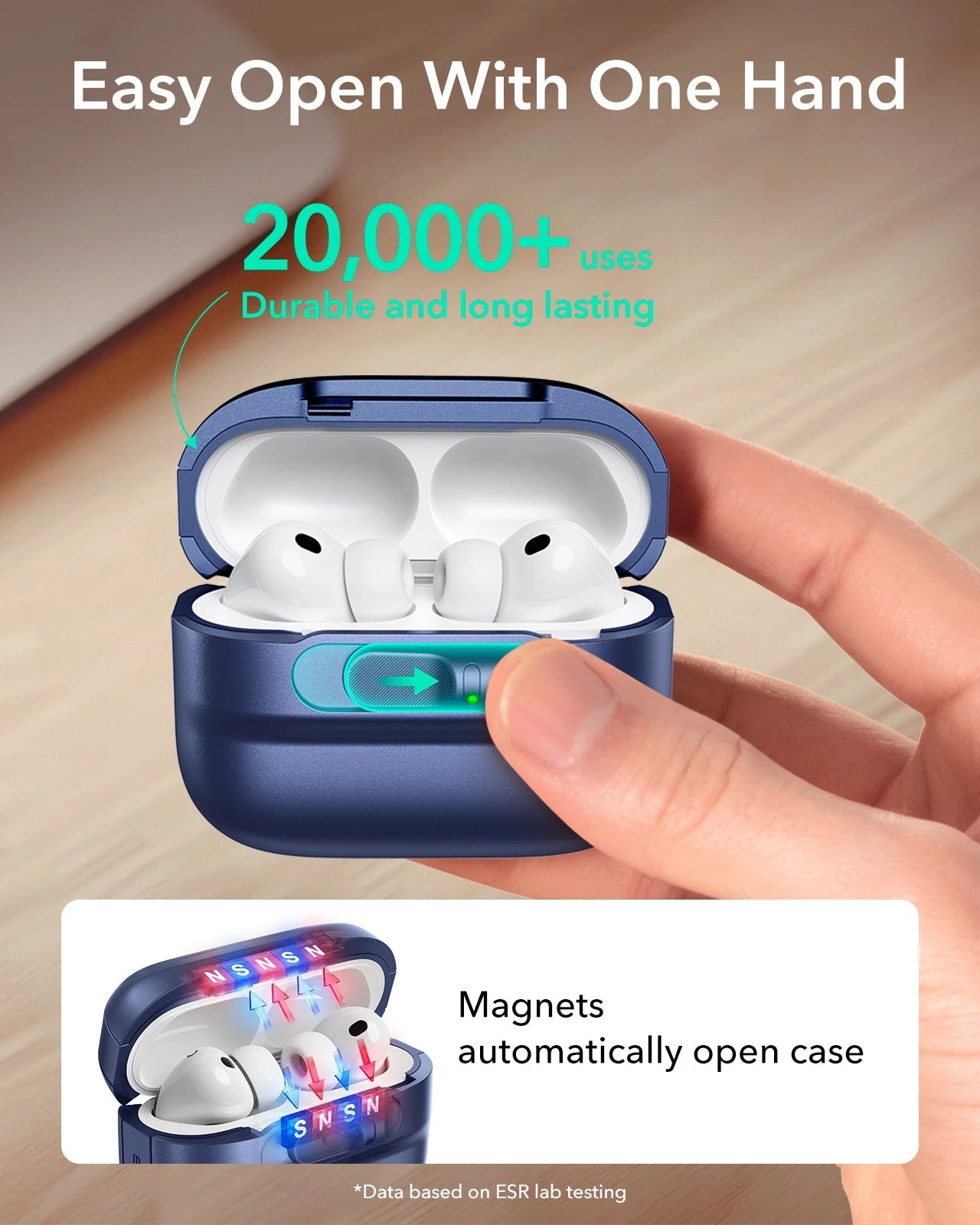 AirPods Pro 3 Pulse FlickLock Charging Case Cover Navy Blue easy open with one hand