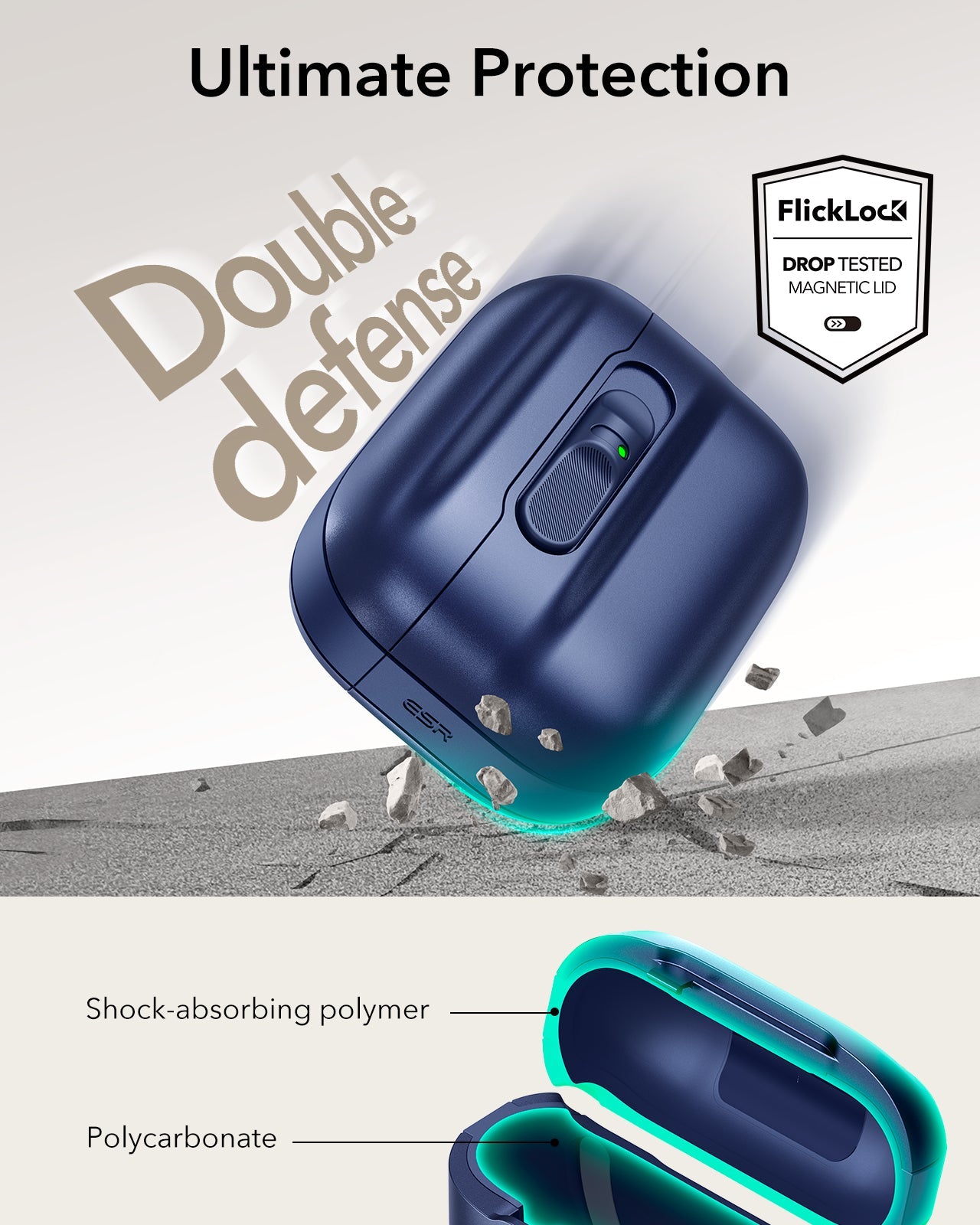 Navy Blue AirPods Pro 3 Case with Lock for Secure Storage | ESR Pulse