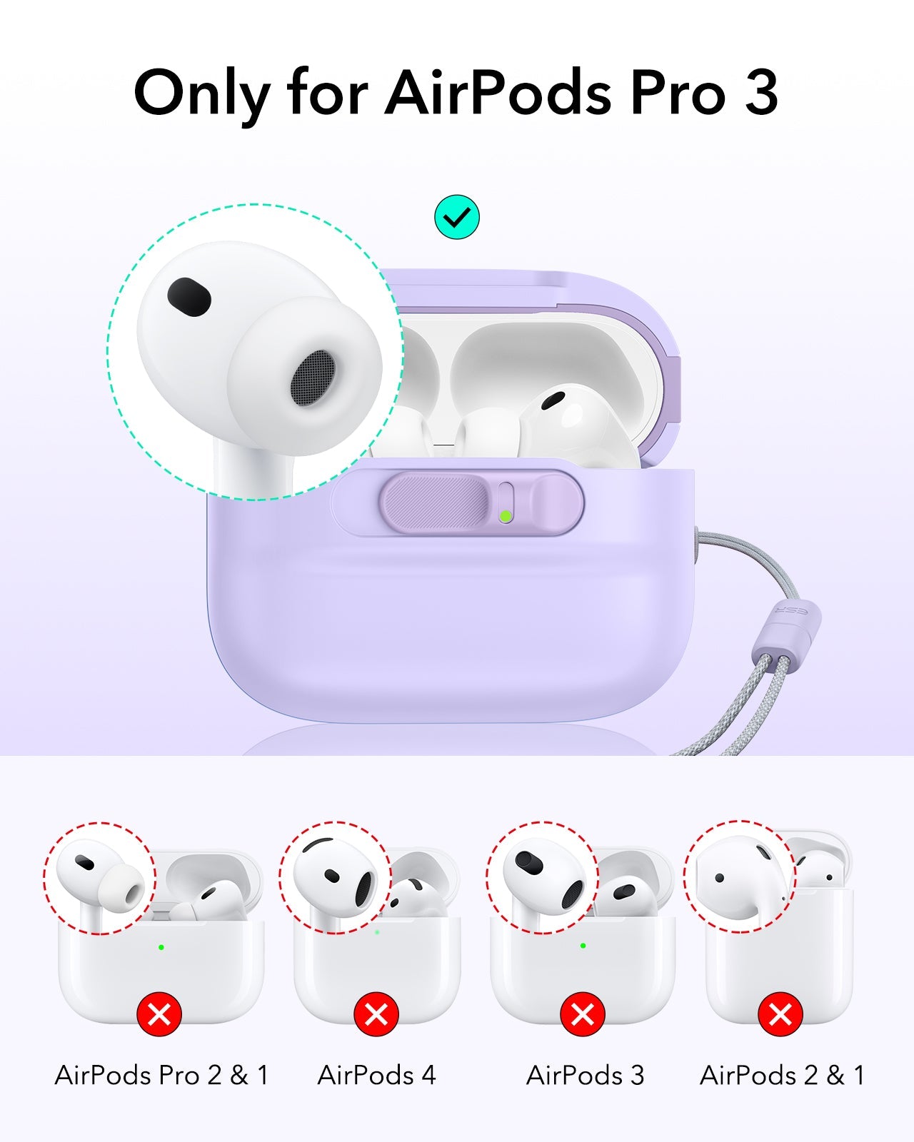 Purple AirPods Pro 3 Wireless Charging PC Case Cover | ESR Pulse