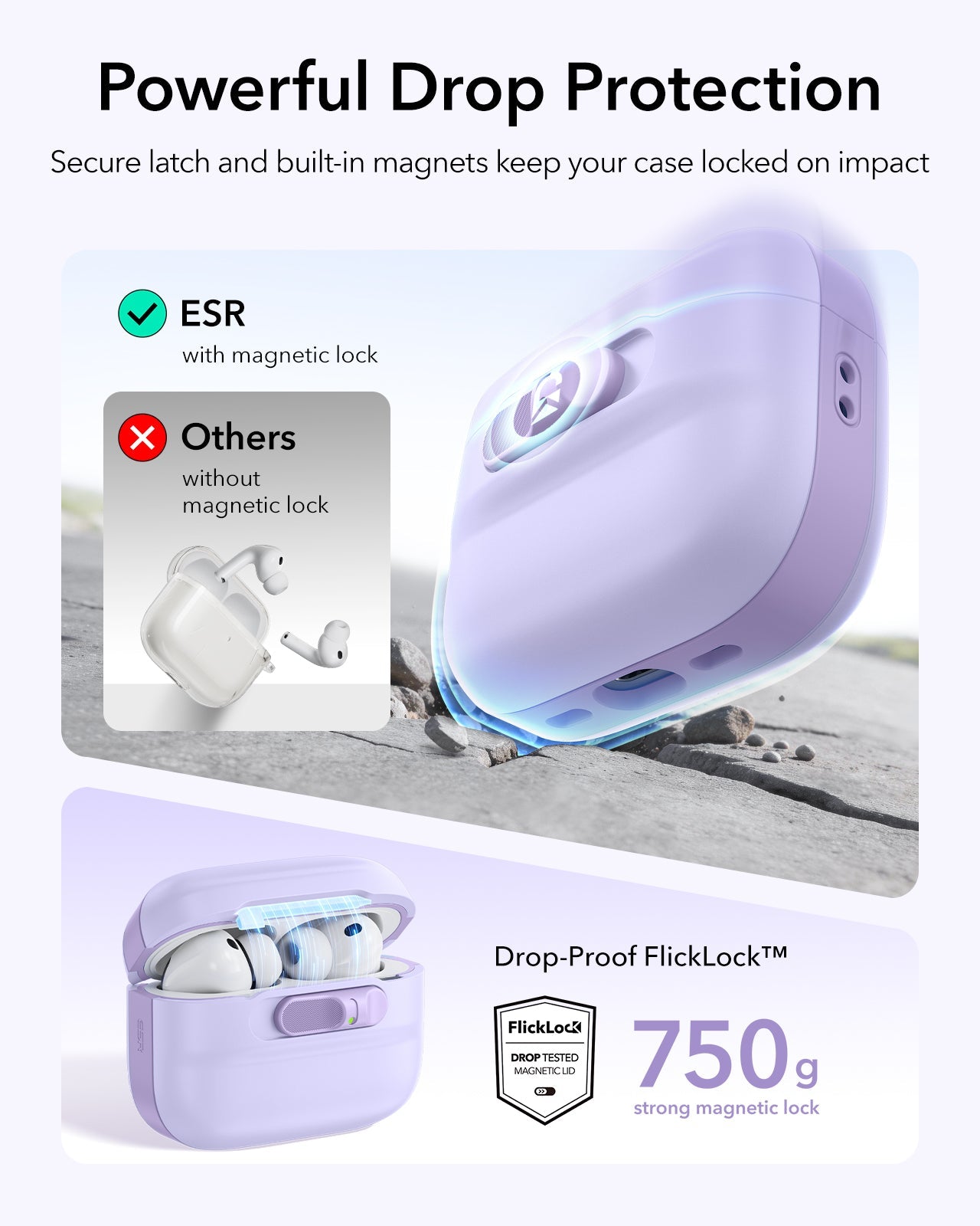 Purple AirPods Pro 3 Wireless Charging PC Case Cover | ESR Pulse