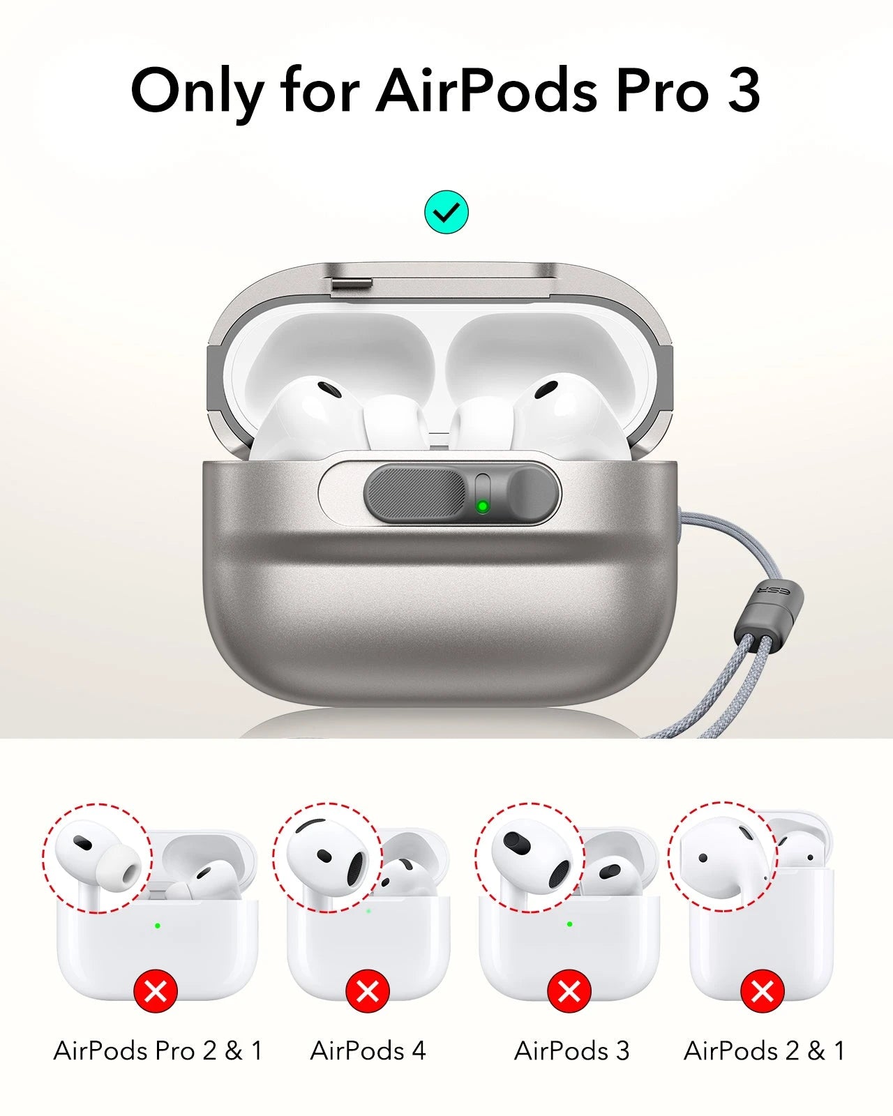 Titanium AirPods Pro 3 Case with Lock & Keychain | ESR Pulse FlickLock