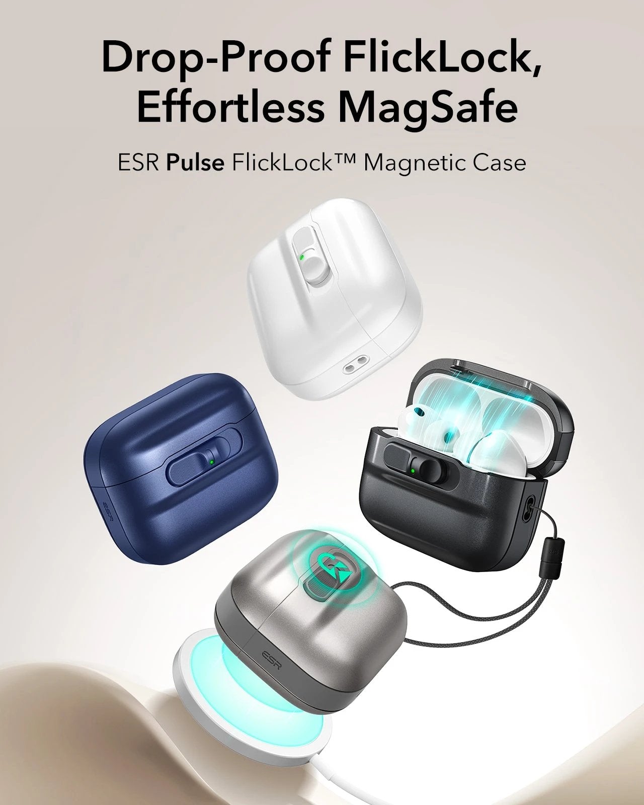 AirPods Pro 3 Pulse FlickLock Charging Case Cover Titanium ESR