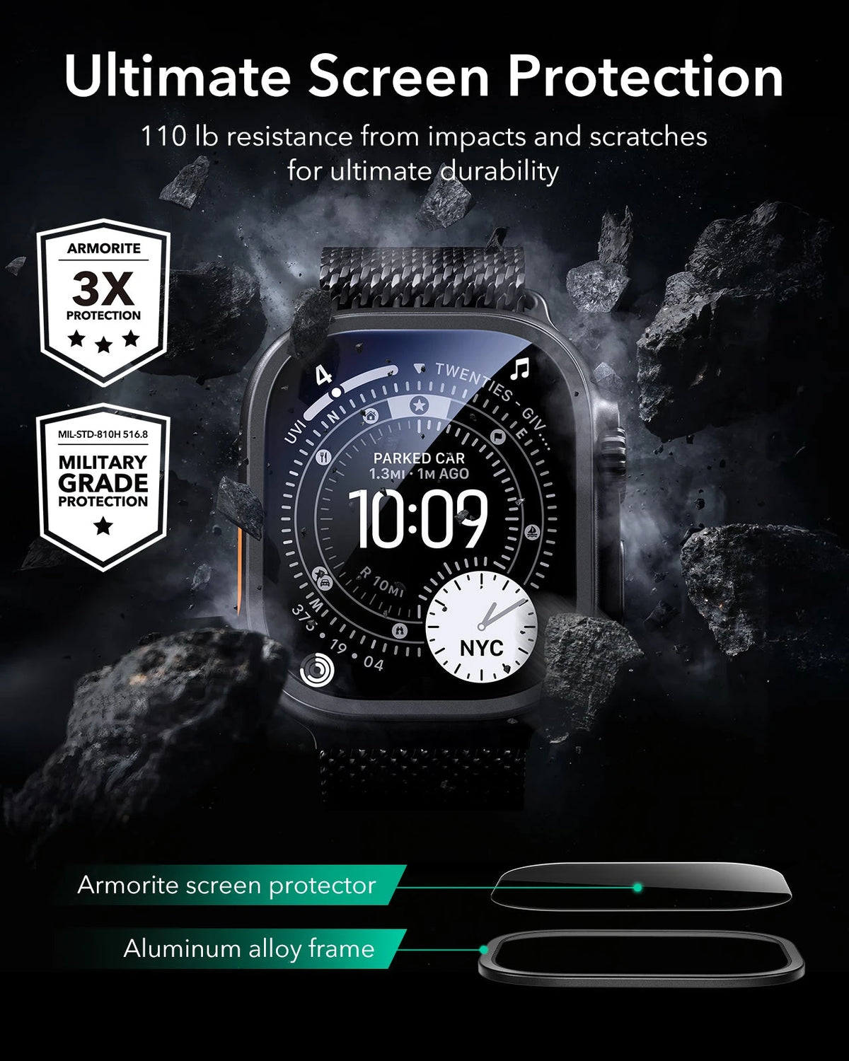 Apple Watch Ultra 4 Armorite Screen Protector (Bezel) - Black ESR ESR