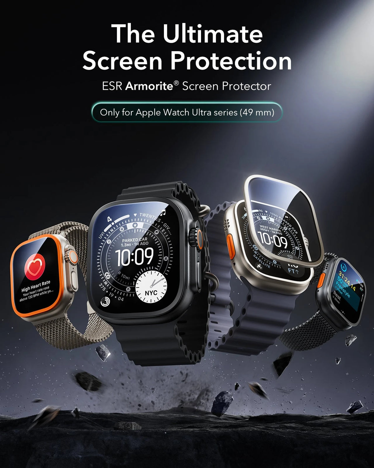 Apple Watch Ultra 4 Armorite Screen Protector (Bezel) - Titanium / Black ESR ESR