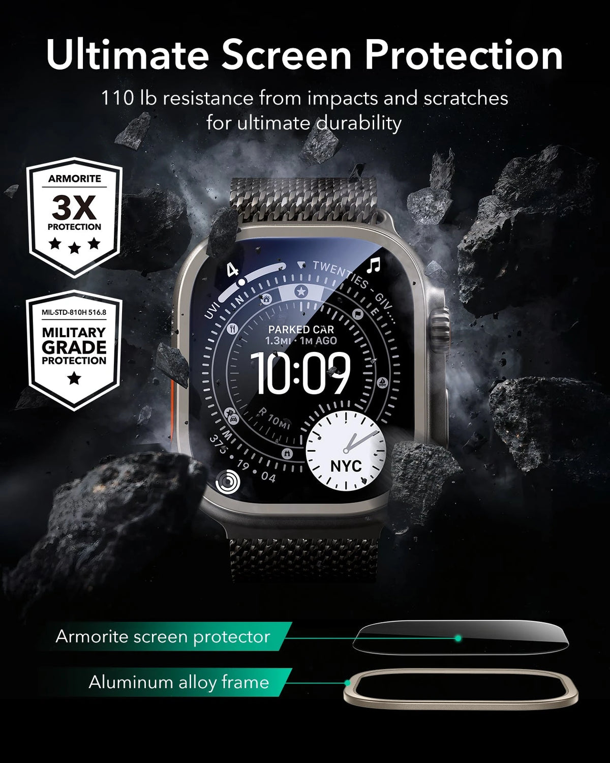 Apple Watch Ultra 4 Armorite Screen Protector (Bezel) - Titanium ESR ESR