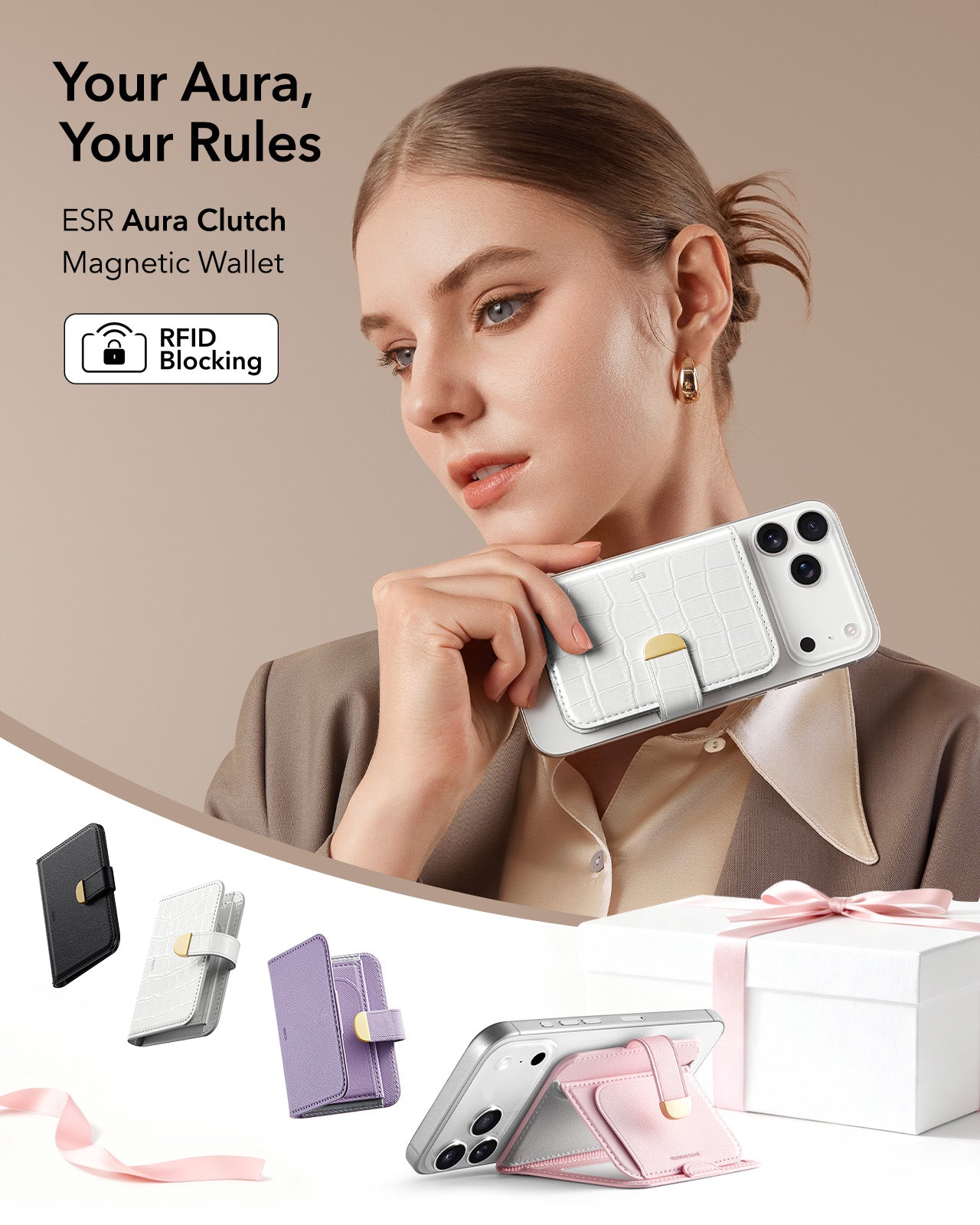 Aura Clutch Magnetic Wallet - Pearl White Croc ESR ESR