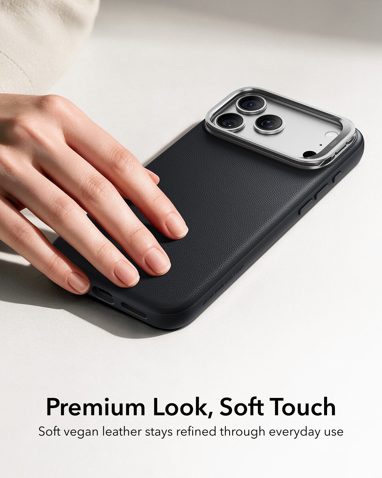ESR Black Leather iPhone 17 Pro Magsafe Case with Stand Premium Look, Soft Touch
