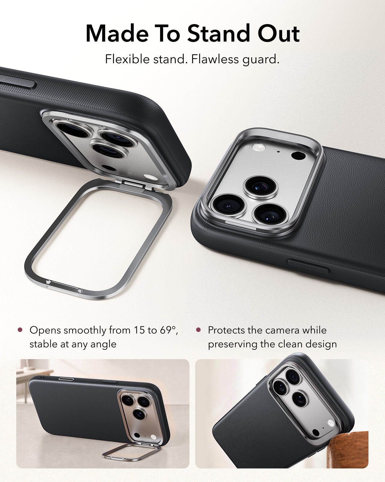 ESR Black Leather iPhone 17 Pro Max Magsafe Case with Stand Made To Stand Out