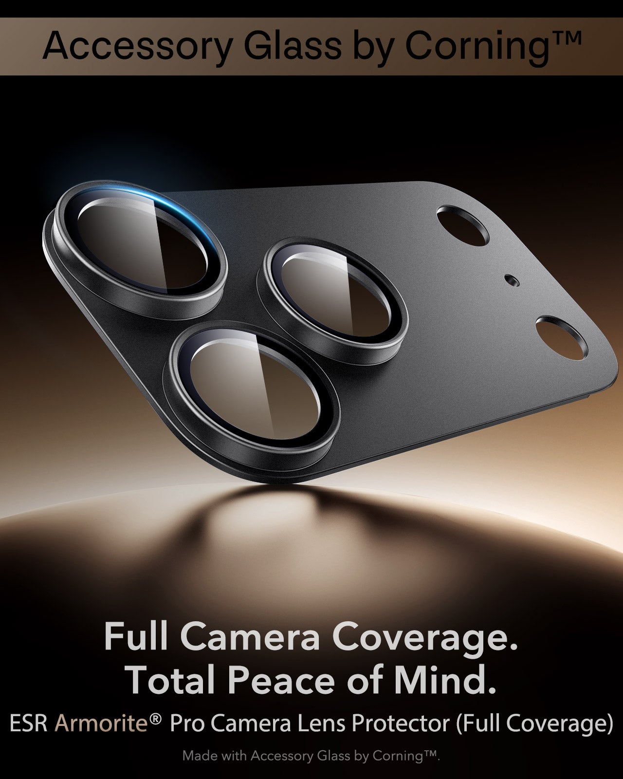 ESR Black iPhone 18 Pro Corning Glass Camera Lens Protector Full Camera Coverage.  Total Peace of Mind.