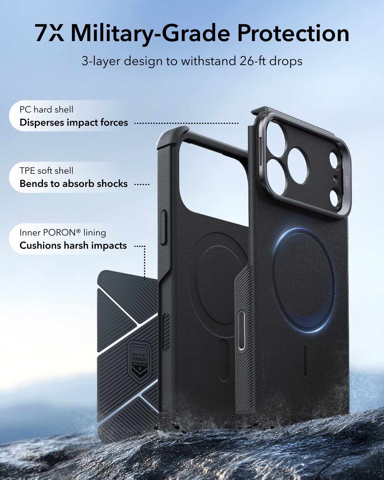 ESR Black iPhone 18 Pro Max Tough Phone Case Magsafe with Stand 7X Military-Grade Protection