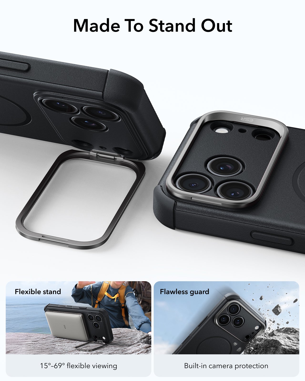 ESR Black iPhone 18 Pro Max Tough Phone Case Magsafe with Stand Made To Stand Out
