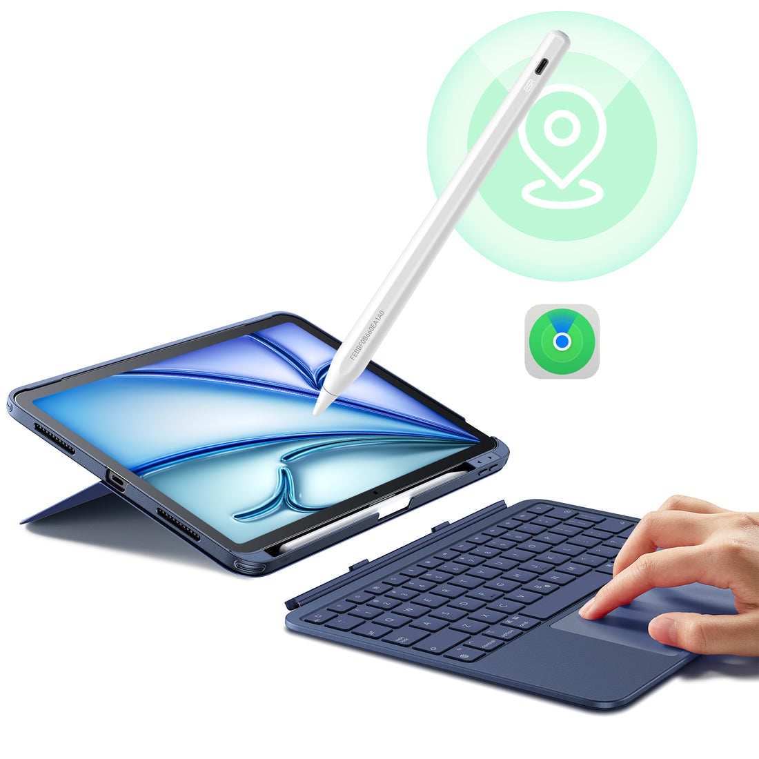 Blue ESR Flex Keyboard Case & Find My Pencil Bundle for iPad 10th Gen