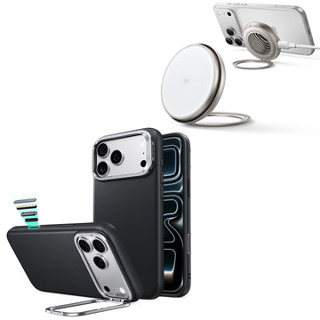 iPhone 18 Pro Max Atelier Vegan Leather Magnetic Case with Camera Control and Flex Stand, Plus Cyclone 25W Magnetic Charging Pad Bundle - Black
