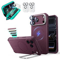 Burgundy iPhone 18 Pro Max Cyebr Tough Magsafe Phone Case with Stand pair tempered glass screen protector and camera lens protector