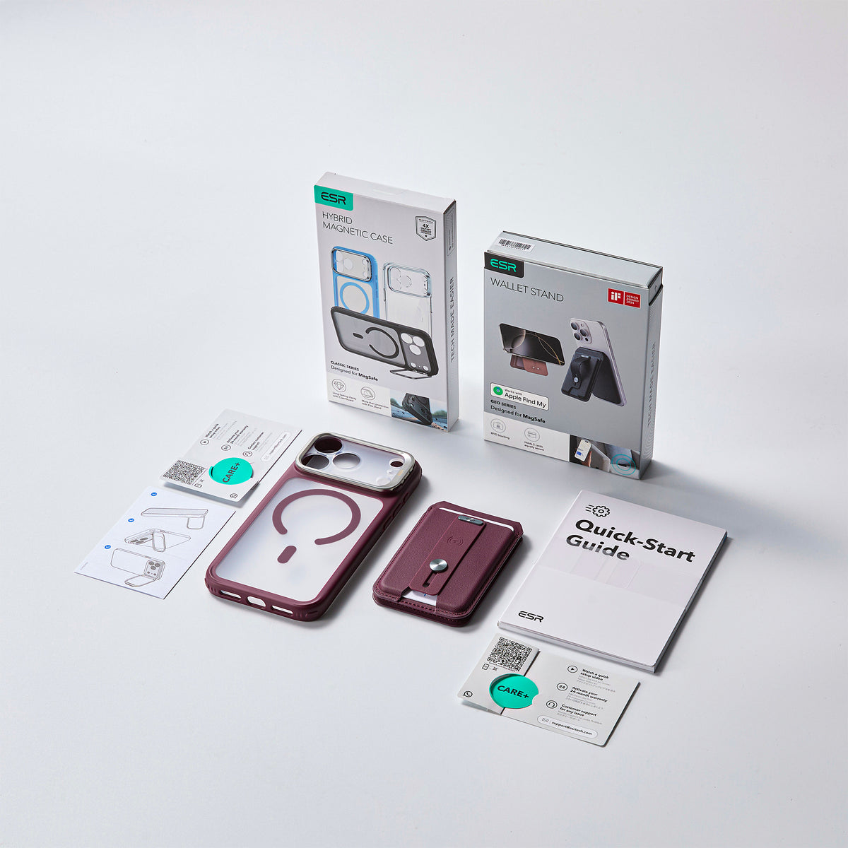 Classic Hybrid Magnetic Case with Camera Control and Flex Stand, Plus Geo Wallet Stand Bundle - Frosted Deep Burgundy