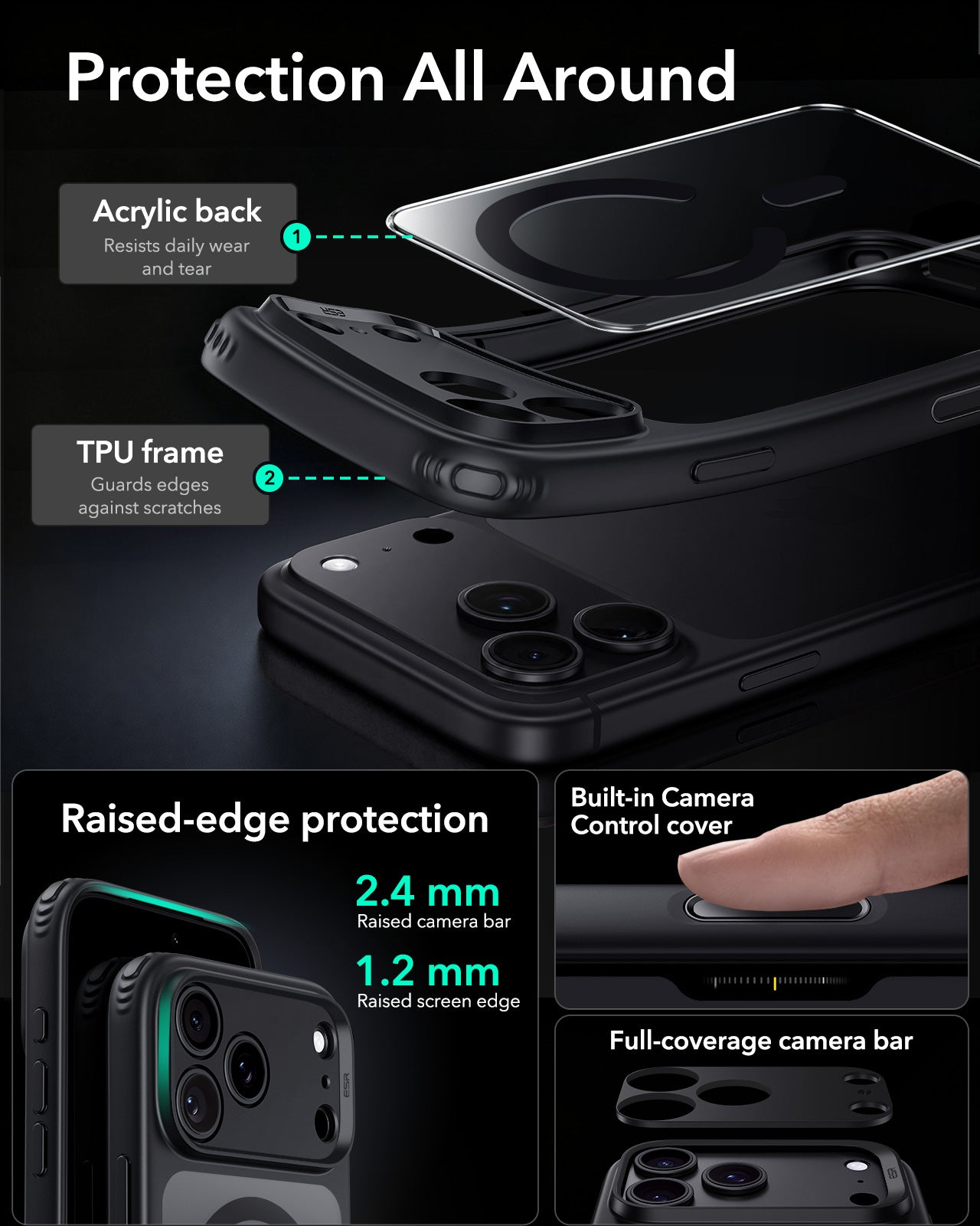 ESR Clear Black iPhone 18 Pro Magsafe Slim Phone Case Protection All Around