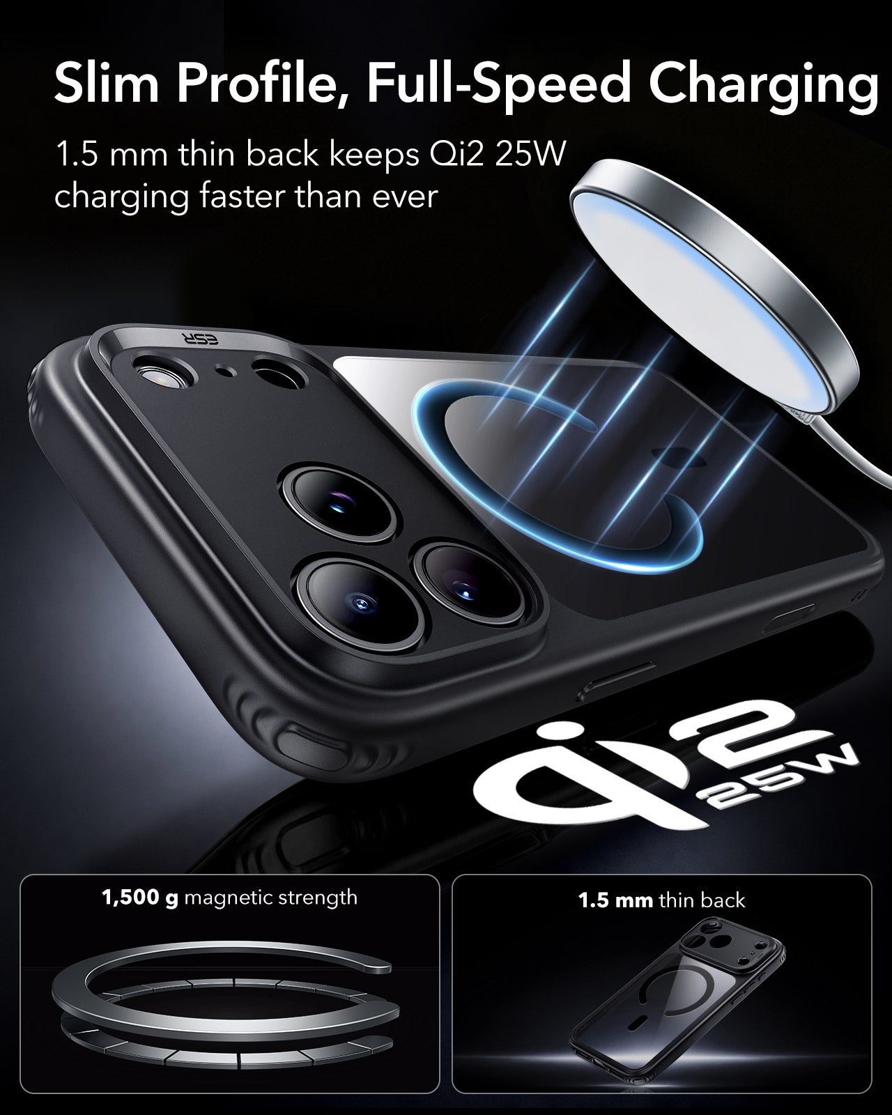 ESR Clear Black iPhone 18 Pro Magsafe Slim Phone Case Slim Profile, Full-Speed Charging