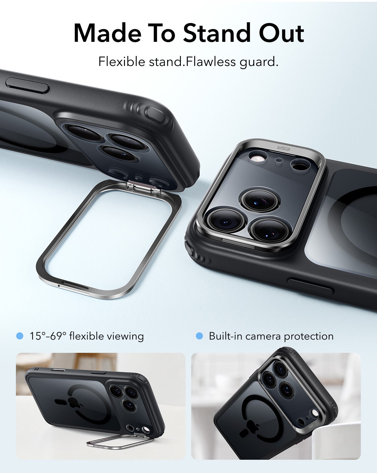 ESR Clear Black iPhone 18 Pro Max Magsafe Slim Phone Case with Stand Made To Stand Out