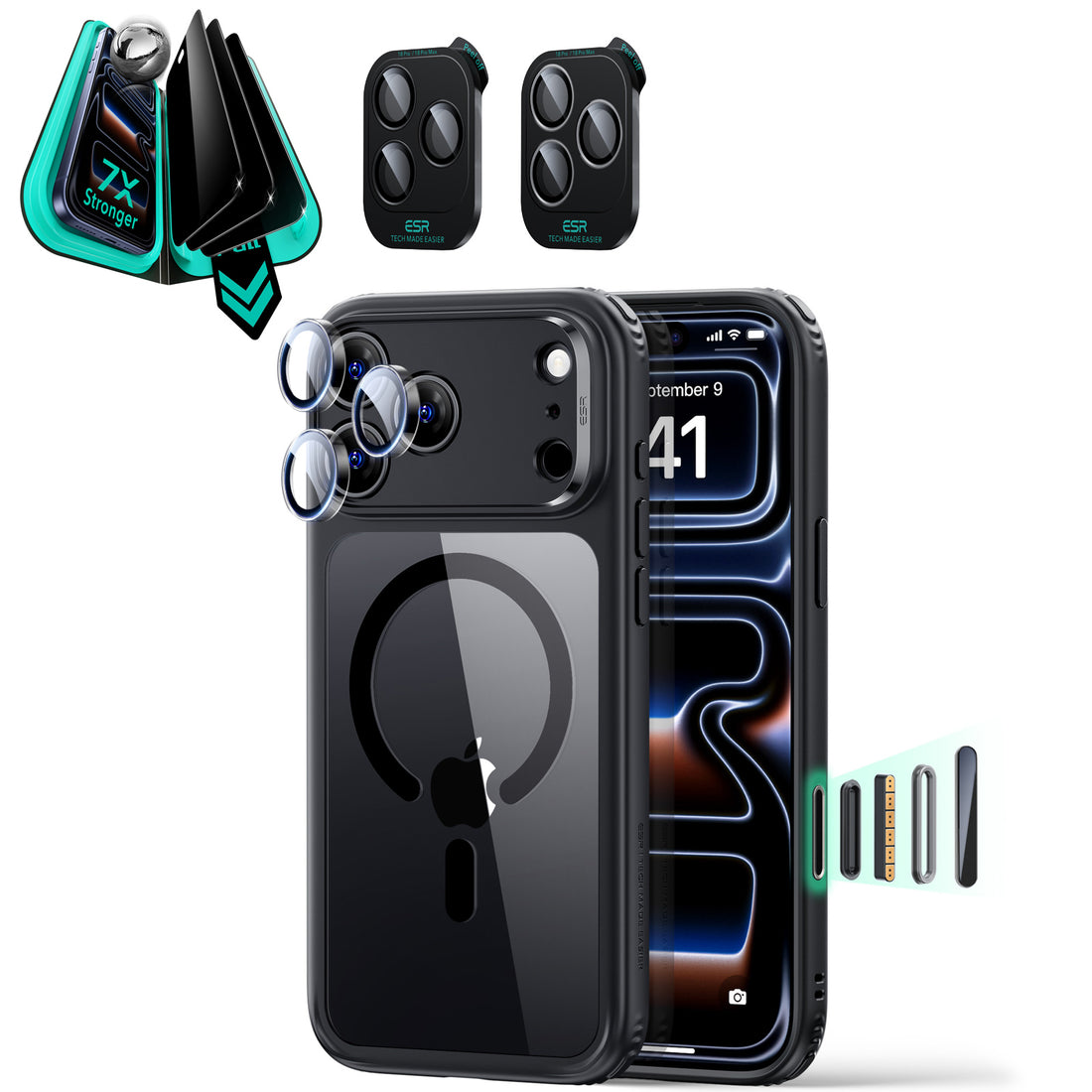 Clear Black iPhone 18 Pro Max Magsafe Slim Phone Case with armorite tempered glass privacy screen protector and camera lens protector